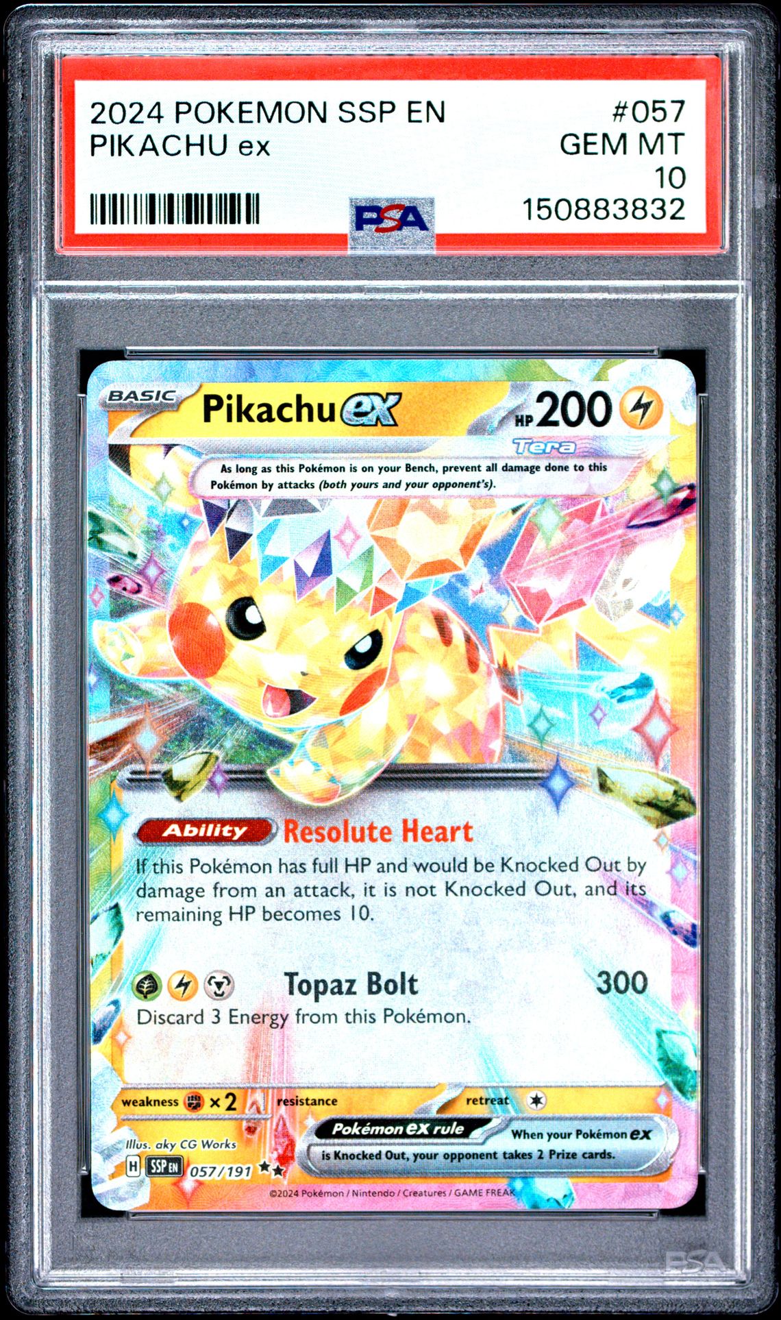2024 Pokemon Ssp En-Surging Sparks Pikachu Ex #057 Gem Mt 10 front view - PSA graded GEM MT 10