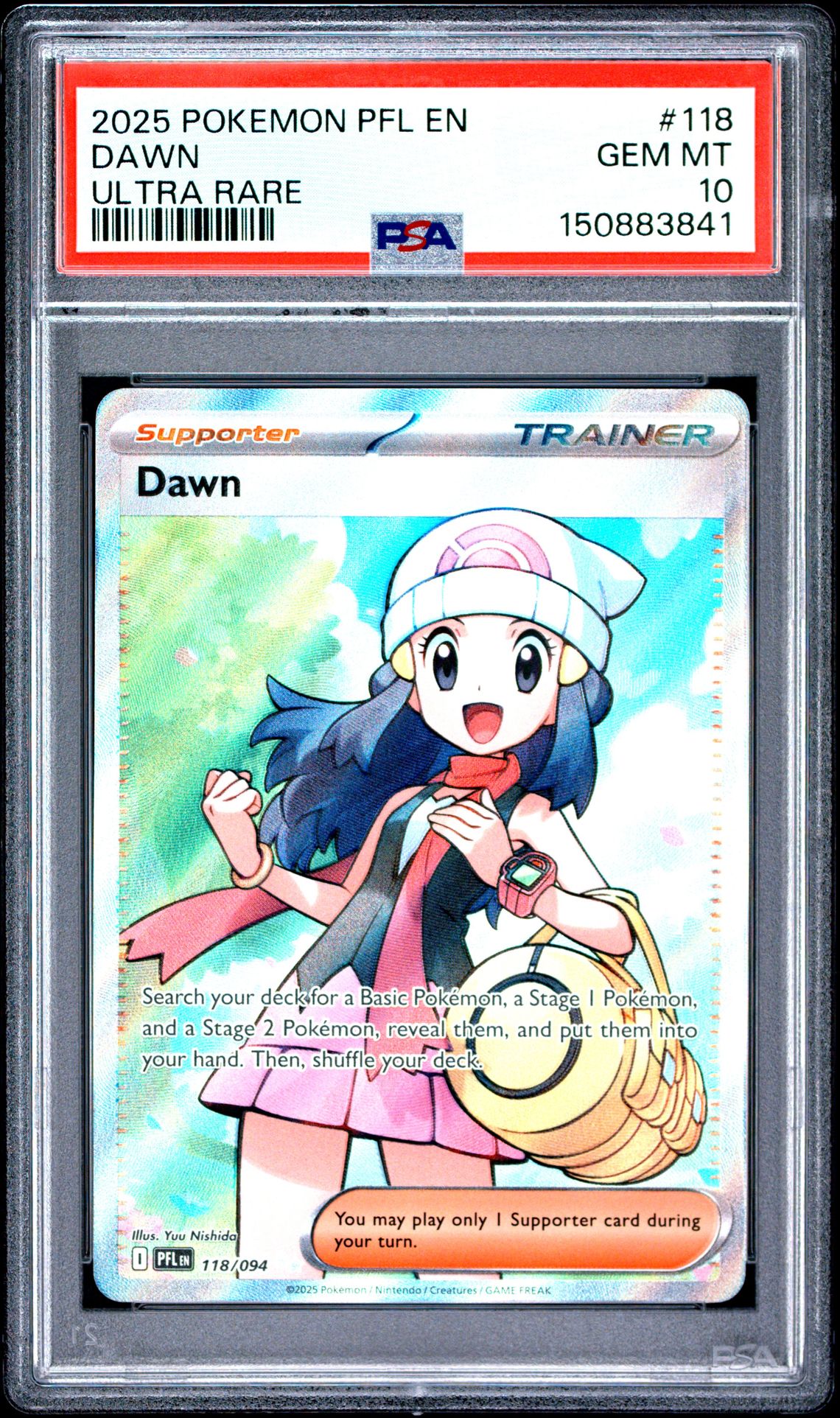 2025 Pokemon Pfl En-Phantasmal Flames Dawn #118 (Ultra Rare) Gem Mt 10 front view - PSA graded GEM MT 10