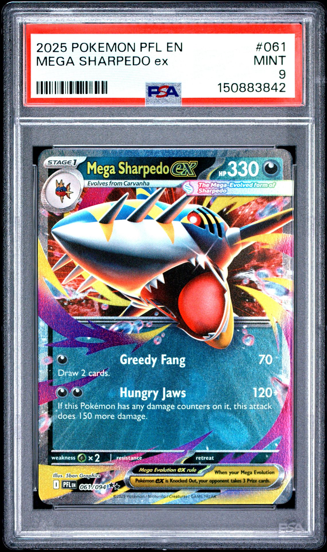 2025 Pokemon Pfl En-Phantasmal Flames Mega Sharpedo Ex #061 Mint 9 front