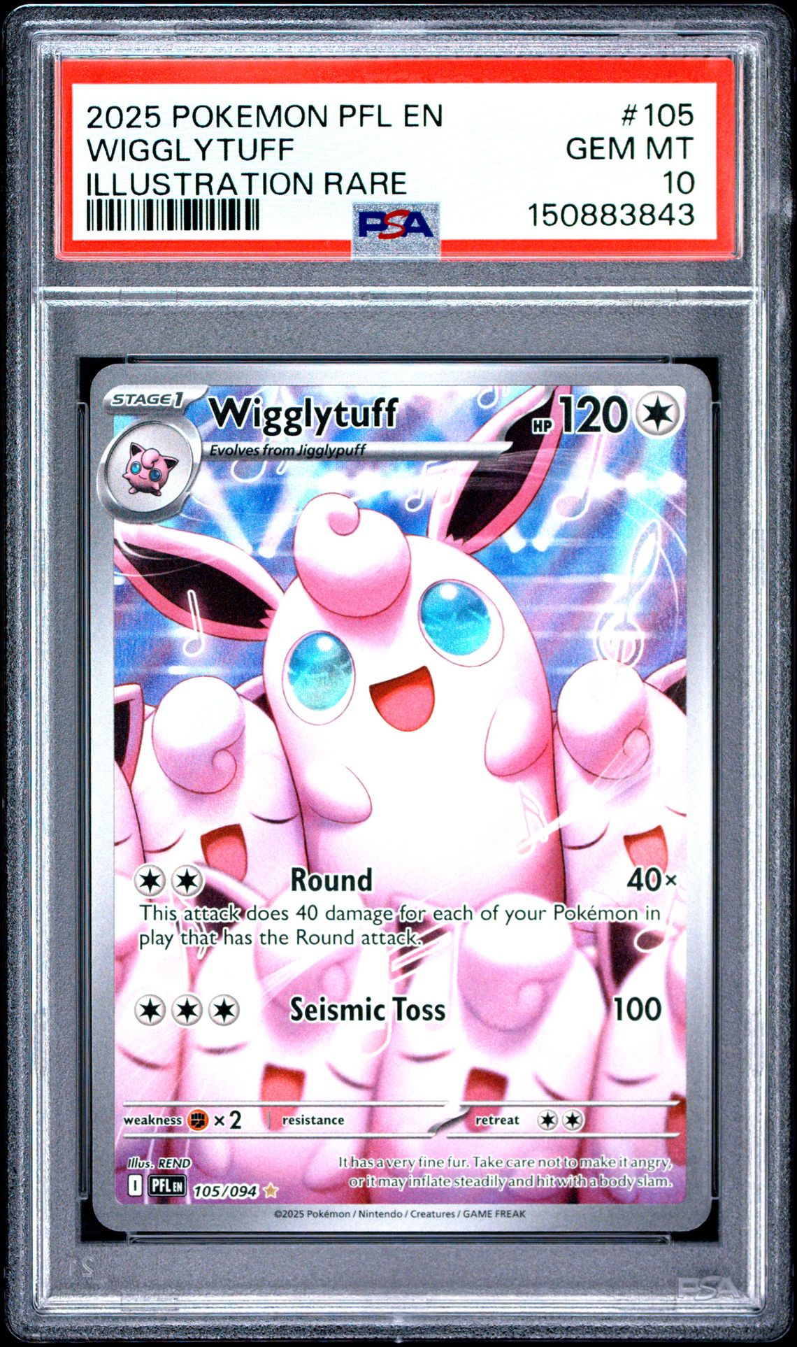 2025 Pokemon Pfl En-Phantasmal Flames Wigglytuff #105 (Illustration Rare) Gem Mt 10 front