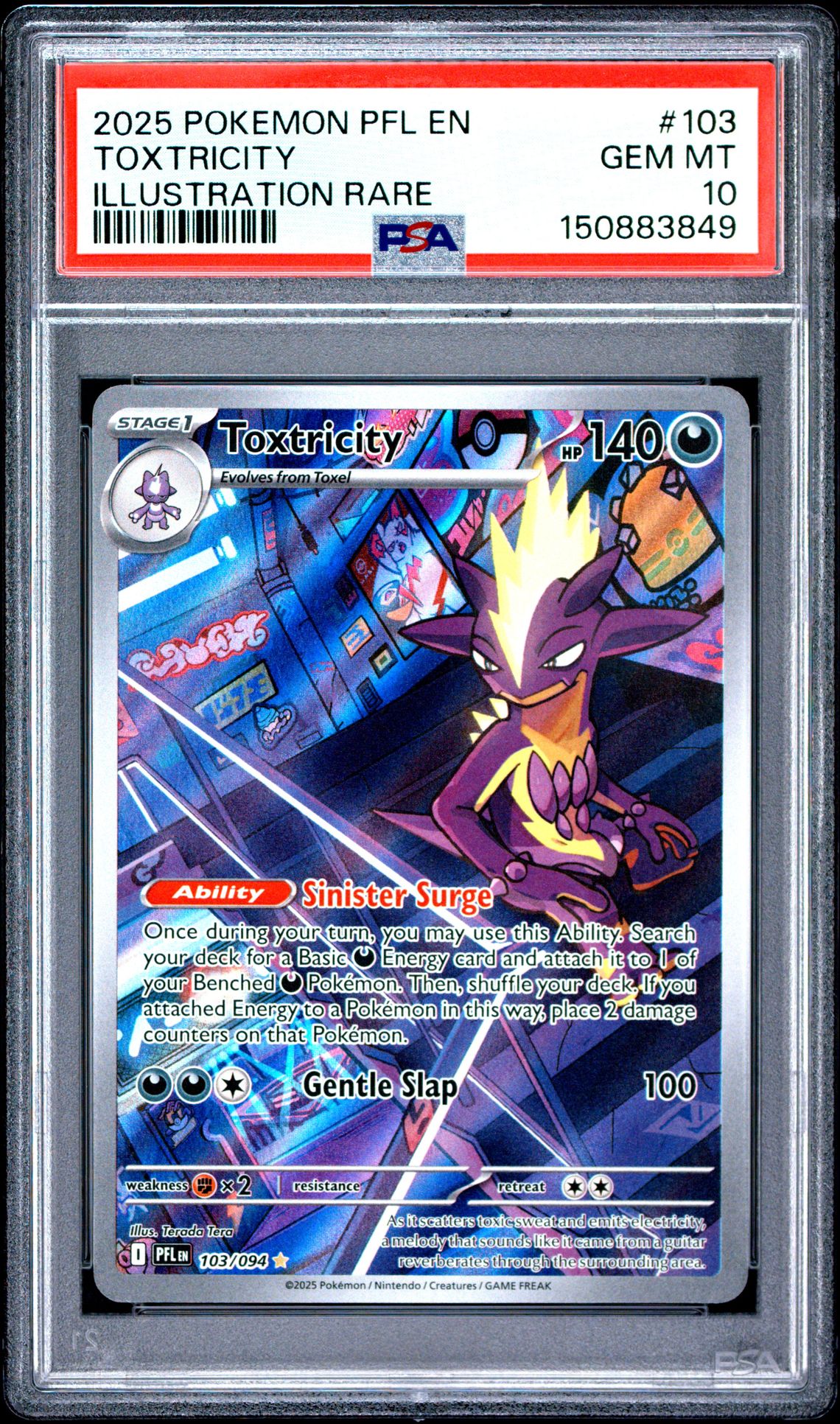 2025 Pokemon Pfl En-Phantasmal Flames Toxtricity #103 (Illustration Rare) Gem Mt 10 front view - PSA graded GEM MT 10