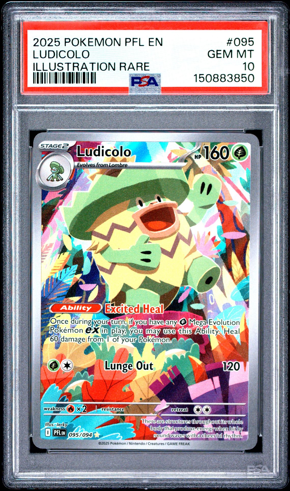 2025 Pokemon Pfl En-Phantasmal Flames Ludicolo #095 (Illustration Rare) Gem Mt 10 front view - PSA graded GEM MT 10