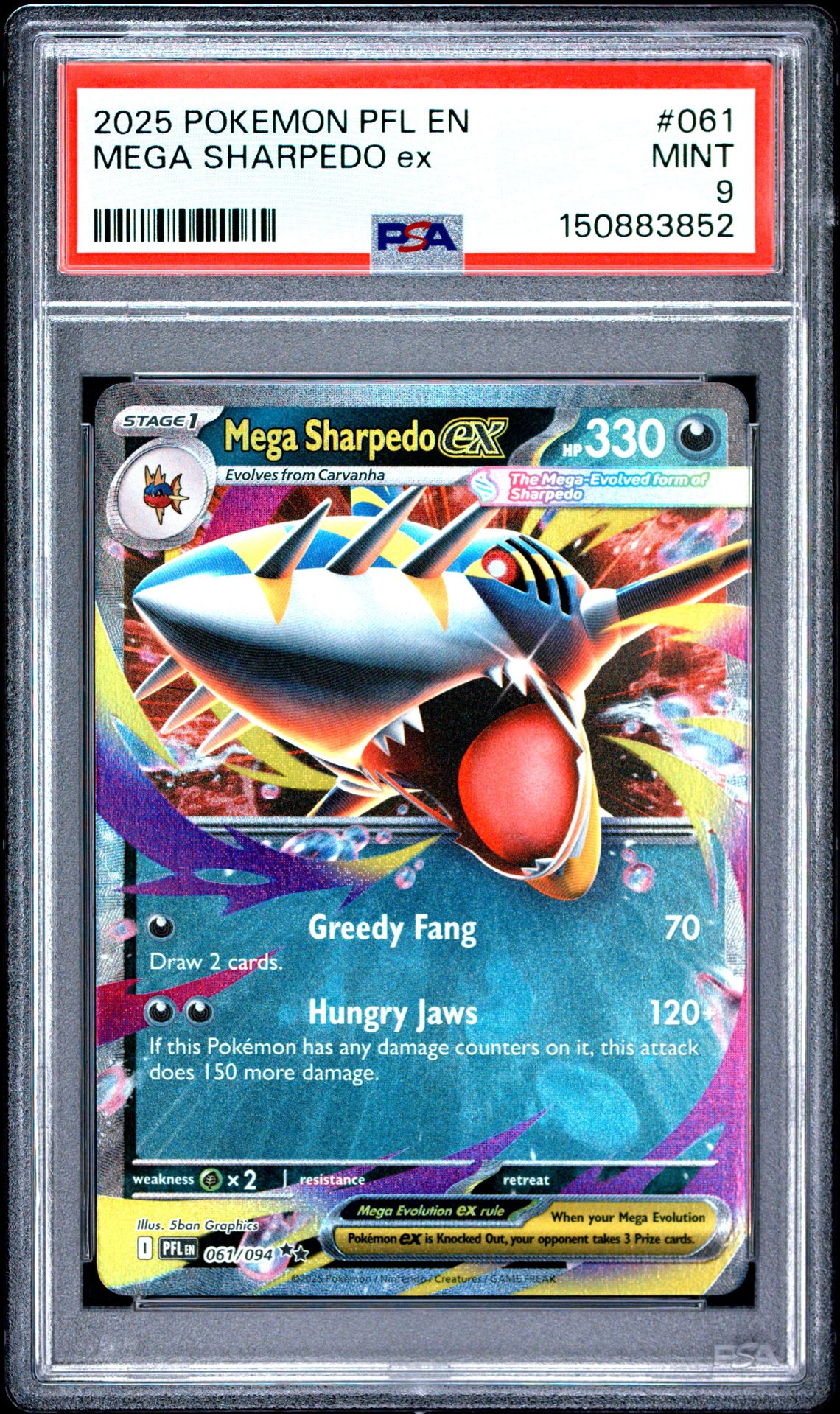2025 Pokemon Pfl En-Phantasmal Flames Mega Sharpedo Ex #061 Mint 9 front