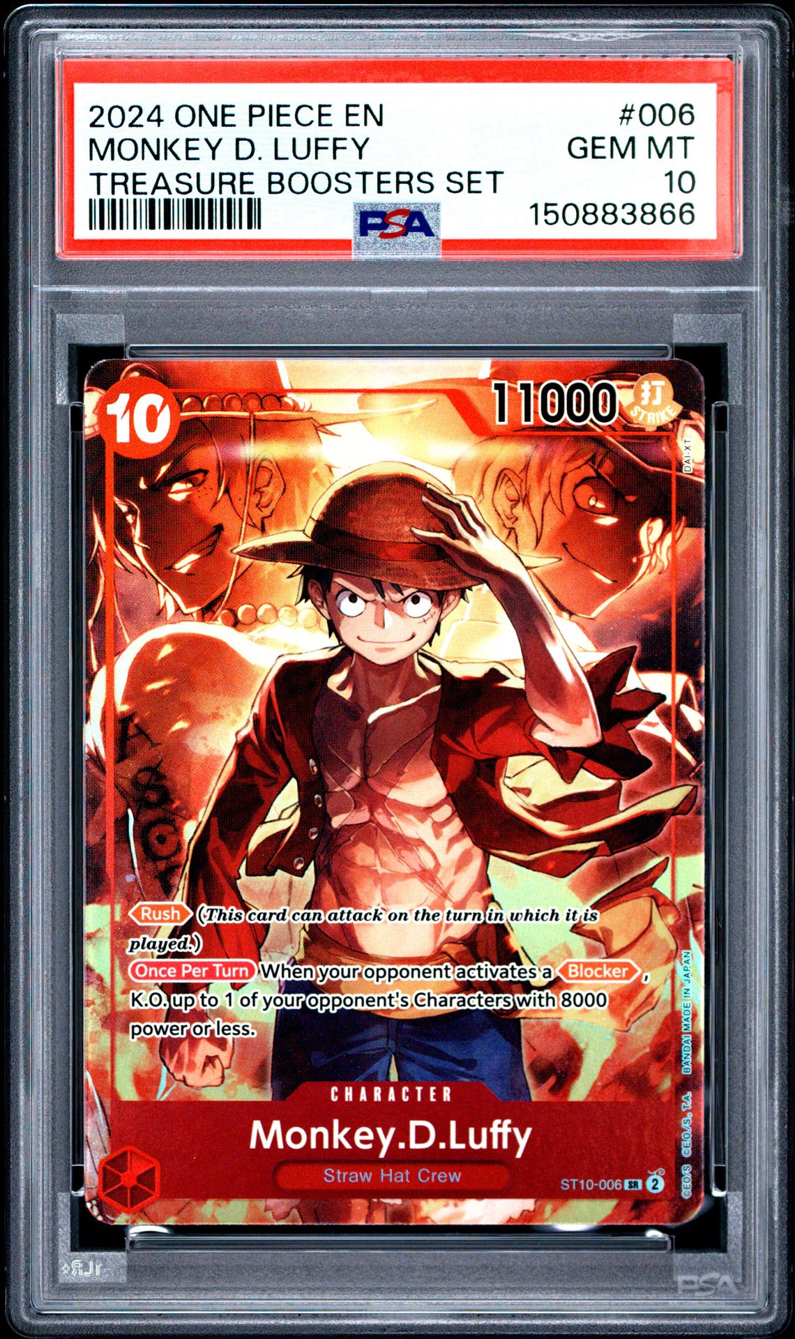 2024 One Piece Promos Monkey D. Luffy #006 (Treasure Boosters Set) Gem Mt 10 front view - PSA graded GEM MT 10