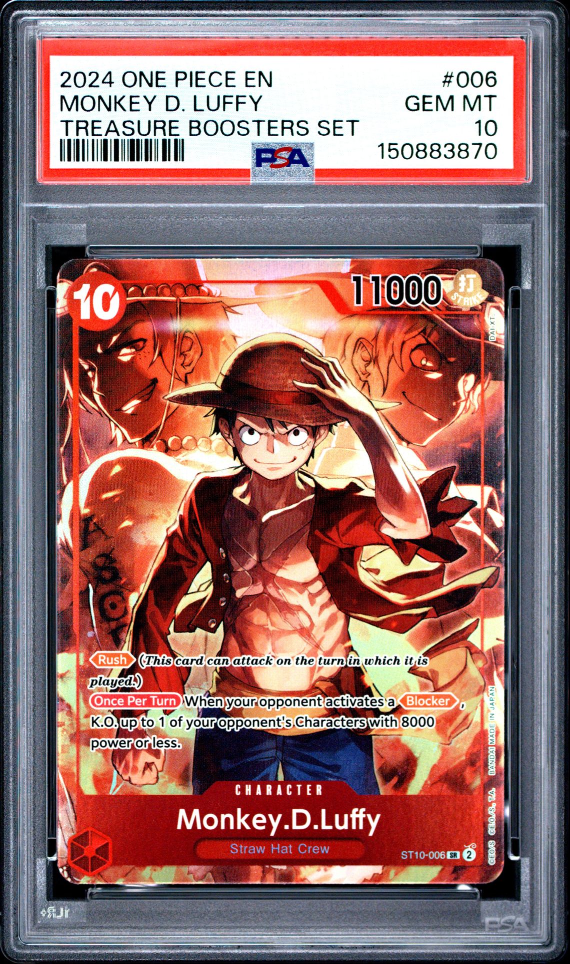 2024 One Piece Promos Monkey D. Luffy #006 (Treasure Boosters Set) Gem Mt 10 front view - PSA graded GEM MT 10
