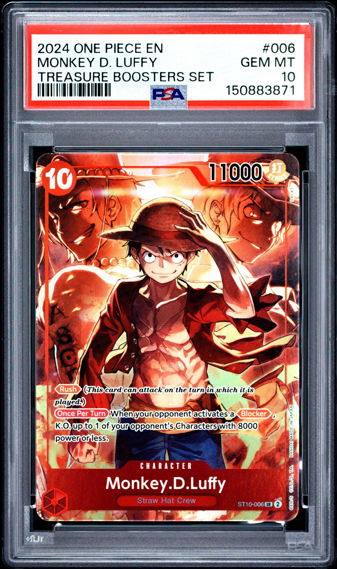 2024 One Piece Promos Monkey D. Luffy #006 (Treasure Boosters Set) Gem Mt 10 front view - PSA graded GEM MT 10