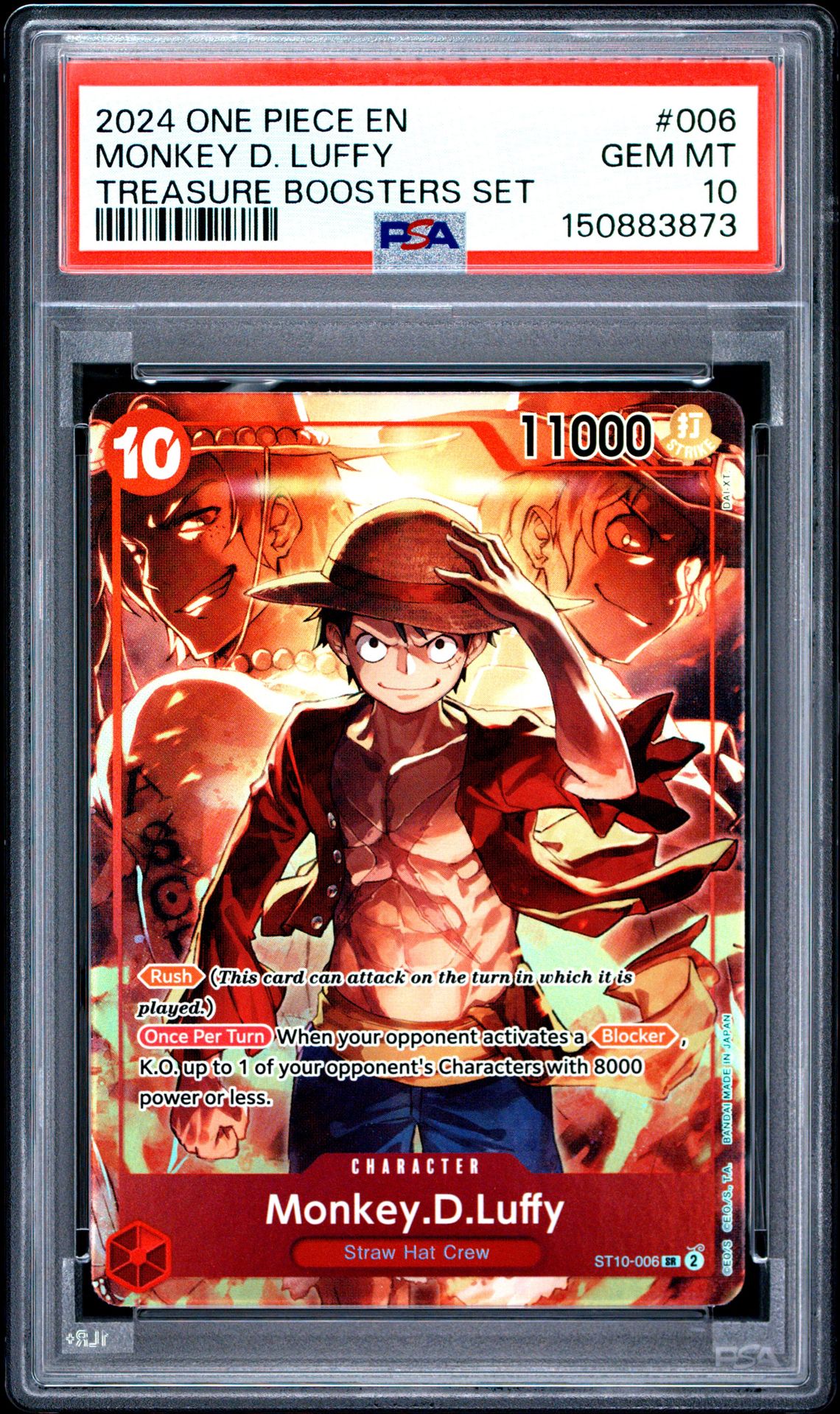 2024 One Piece Promos Monkey D. Luffy #006 (Treasure Boosters Set) Gem Mt 10 front view - PSA graded GEM MT 10