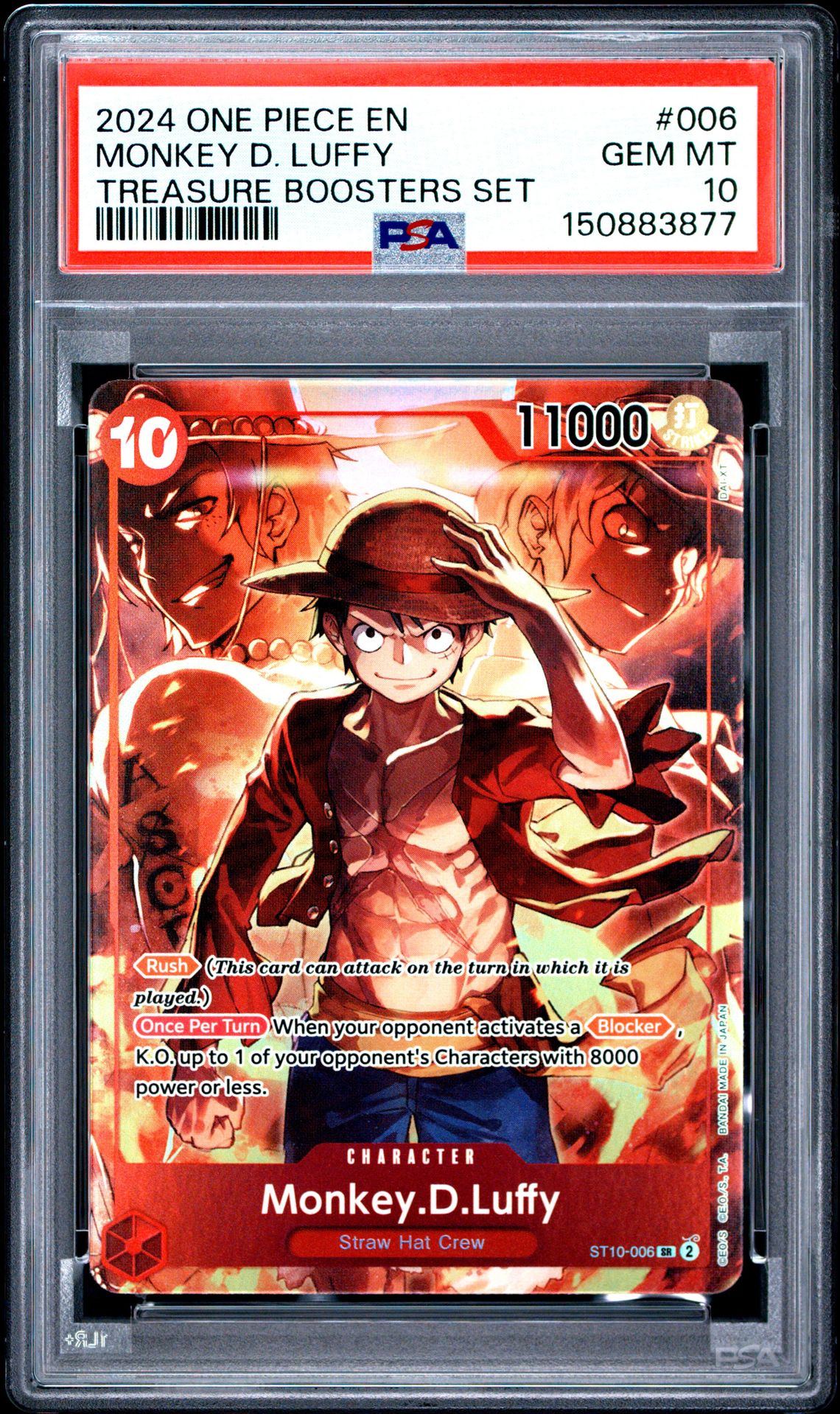 2024 One Piece Promos Monkey D. Luffy #006 (Treasure Boosters Set) Gem Mt 10 front view - PSA graded GEM MT 10