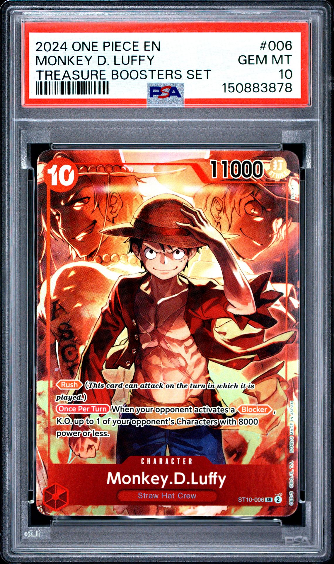 2024 One Piece Promos Monkey D. Luffy #006 (Treasure Boosters Set) Gem Mt 10 front view - PSA graded GEM MT 10