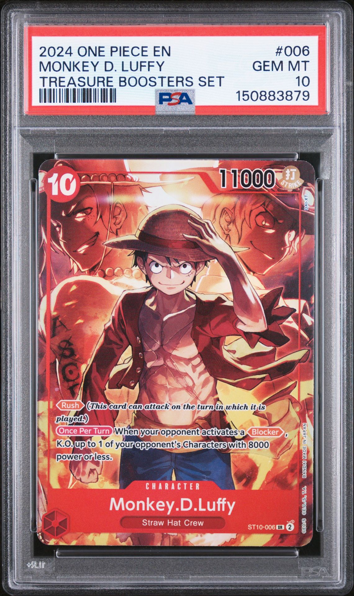 2024 One Piece Promos Monkey D. Luffy #006 (Treasure Boosters Set) Gem Mt 10 front view - PSA graded GEM MT 10