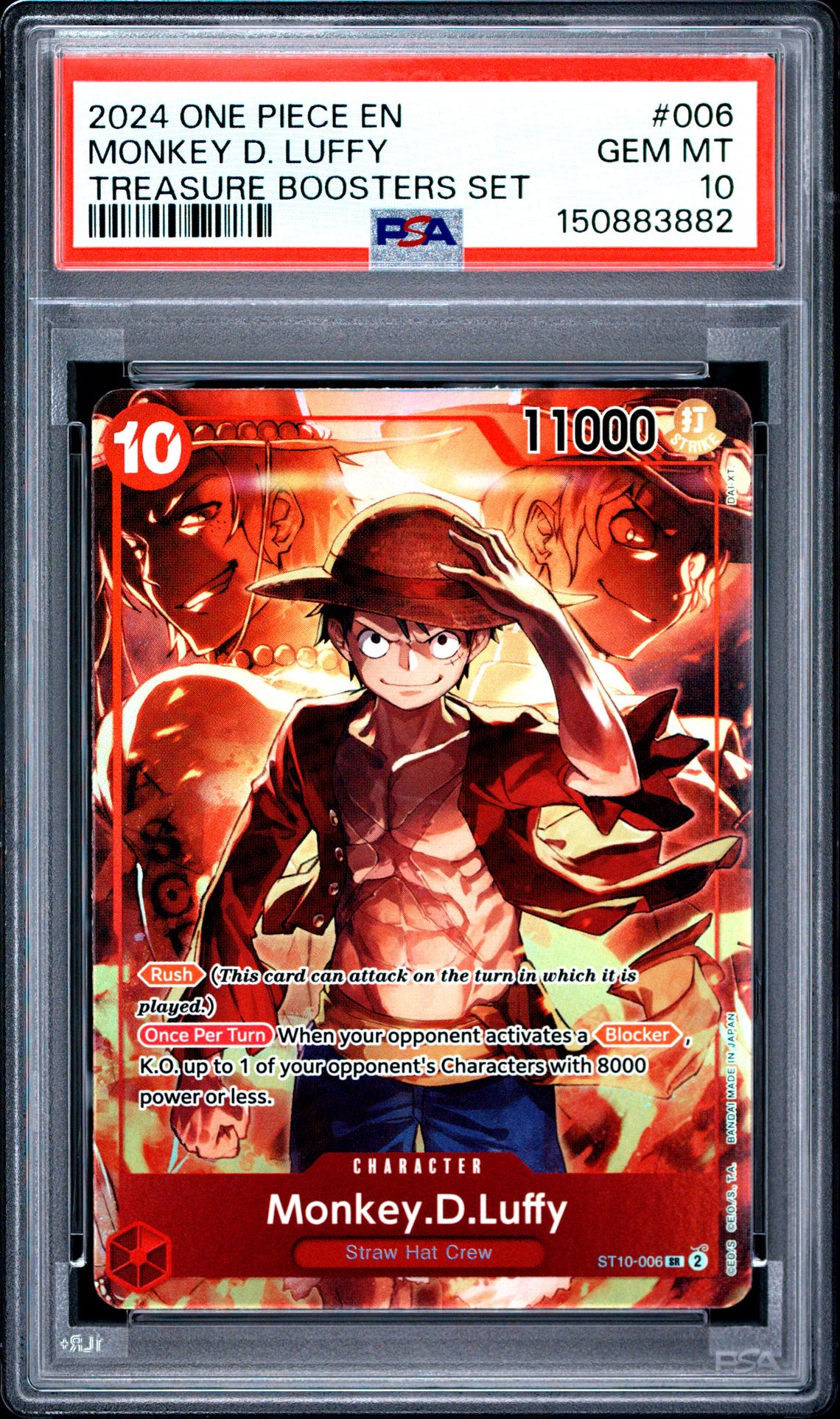 2024 One Piece Promos Monkey D. Luffy #006 (Treasure Boosters Set) Gem Mt 10 front view - PSA graded GEM MT 10