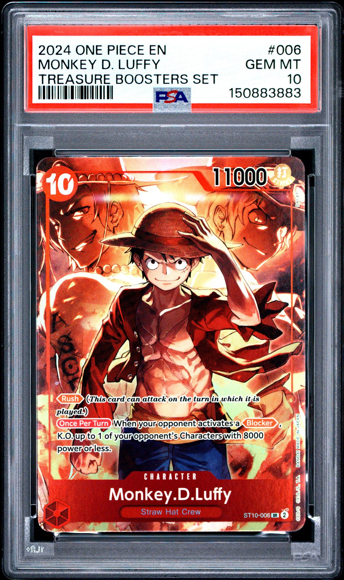 2024 ONE PIECE PROMOS MONKEY D. LUFFY TREASURE BOOSTERS SET 006 GEM MT 10 front