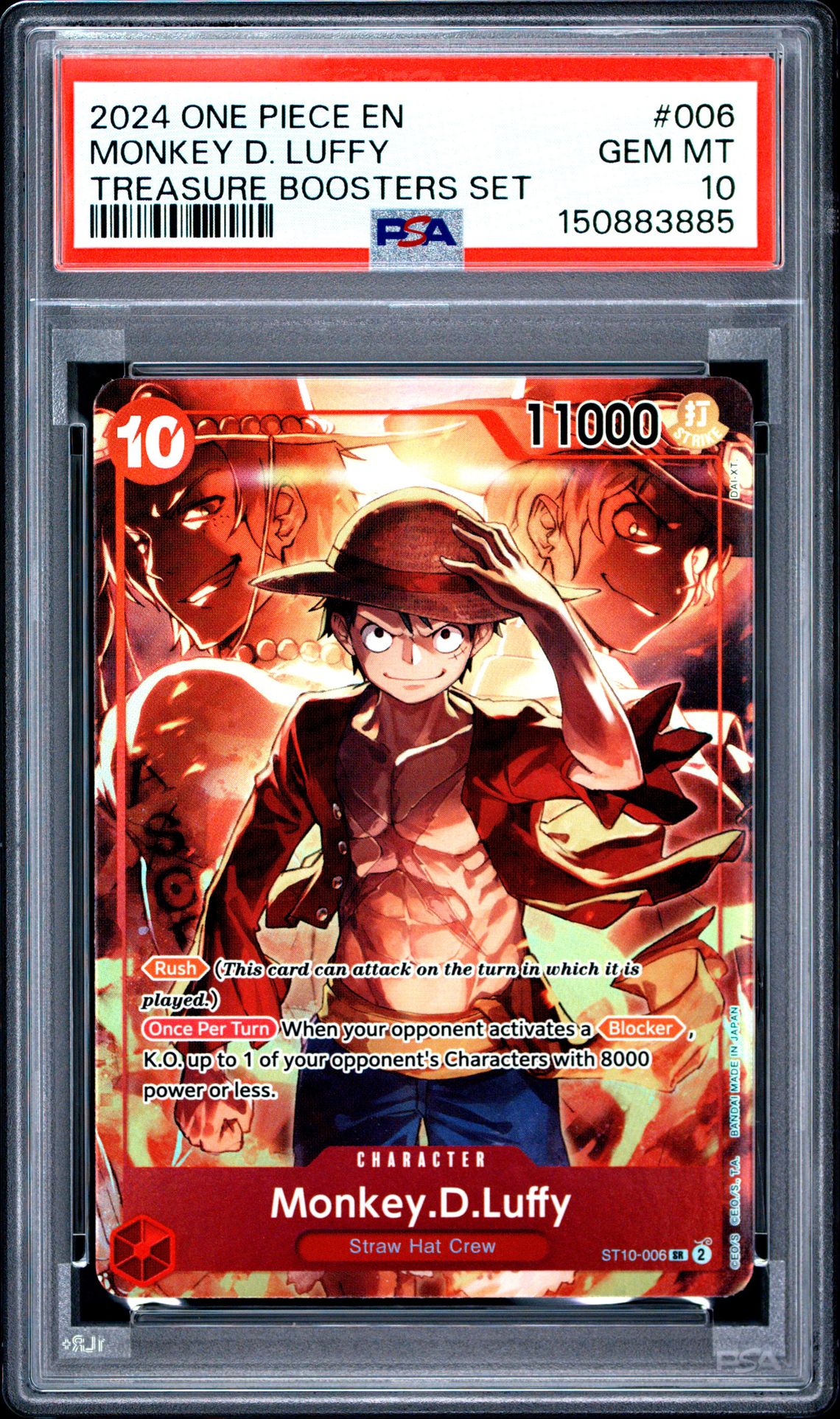 2024 One Piece Promos Monkey D. Luffy #006 (Treasure Boosters Set) Gem Mt 10 front view - PSA graded GEM MT 10