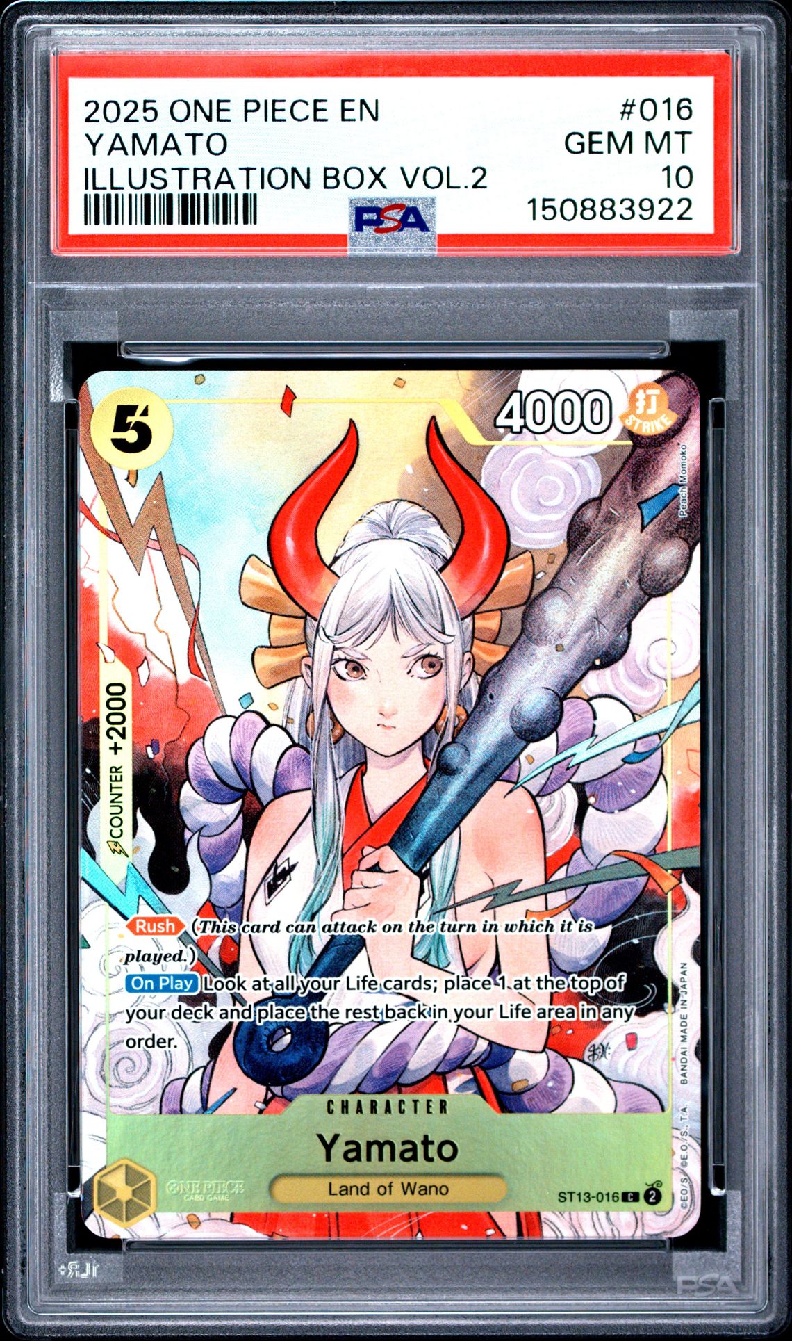 2025 One Piece Promos Yamato #016 (Illustration Box Vol.2) Gem Mt 10 front view - PSA graded GEM MT 10