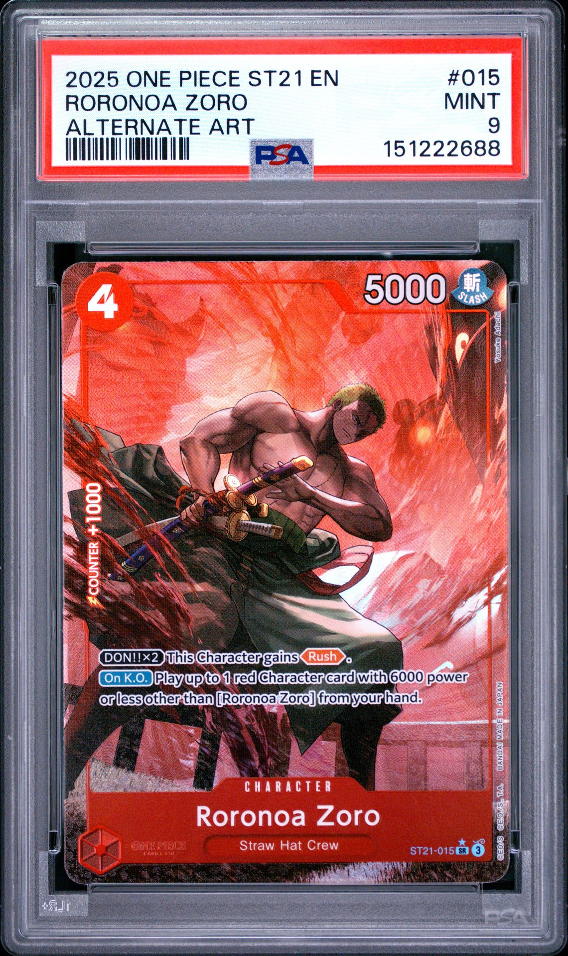 2025 One Piece Starter Deck St21-Ex Gear 5 Roronoa Zoro #015 (Alternate Art) Mint 9 front