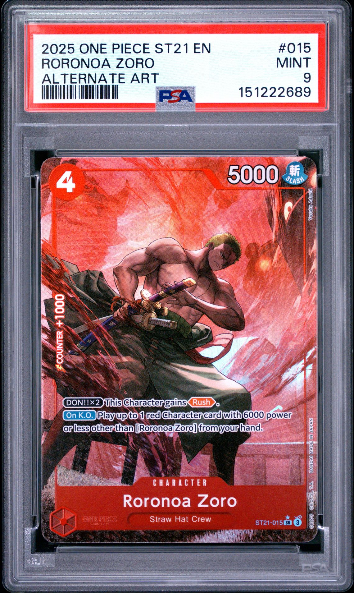 2025 One Piece Starter Deck St21-Ex Gear 5 Roronoa Zoro #015 (Alternate Art) Mint 9 front