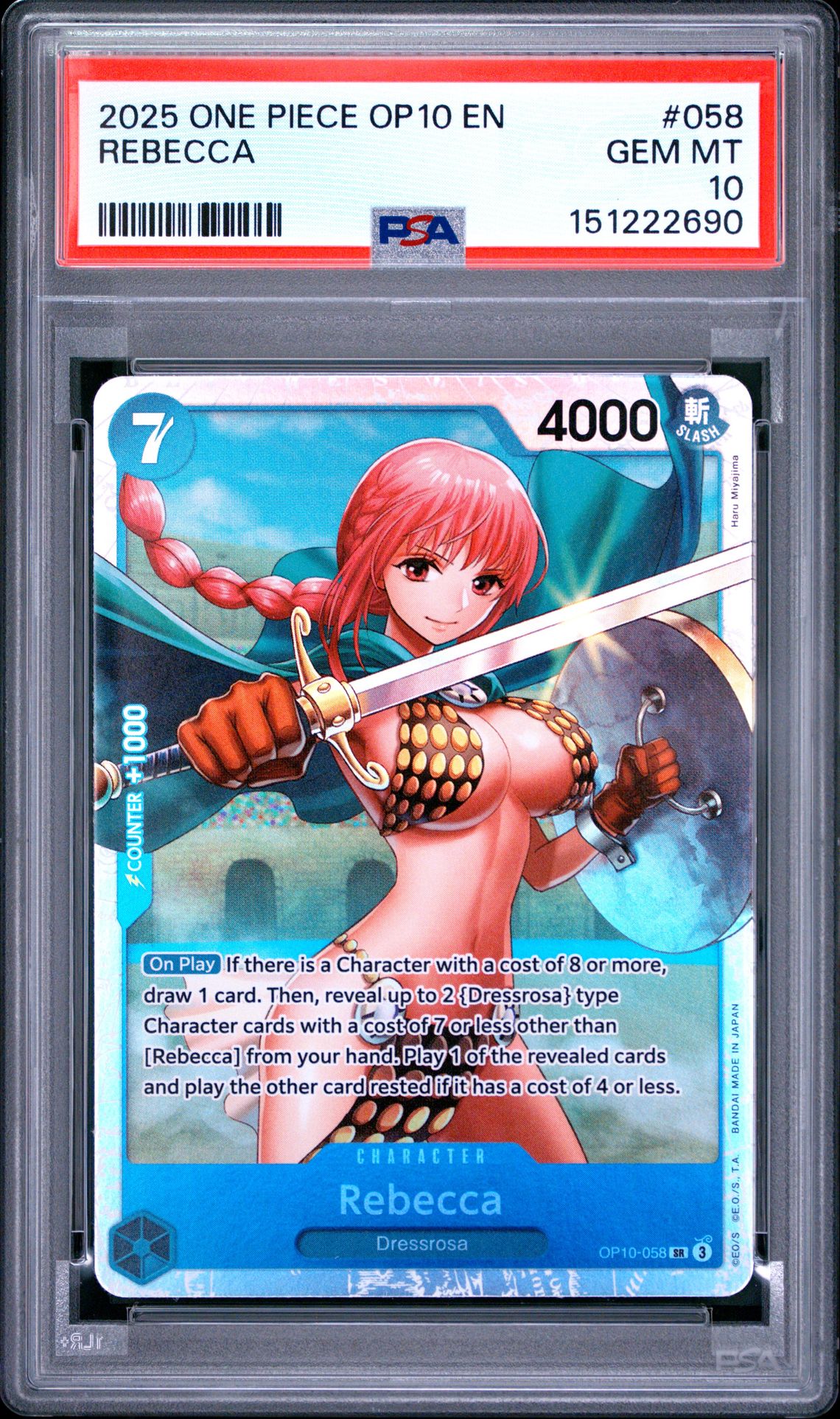 2025 One Piece Op10-Royal Blood Rebecca #058 Gem Mt 10 front view - PSA graded GEM MT 10