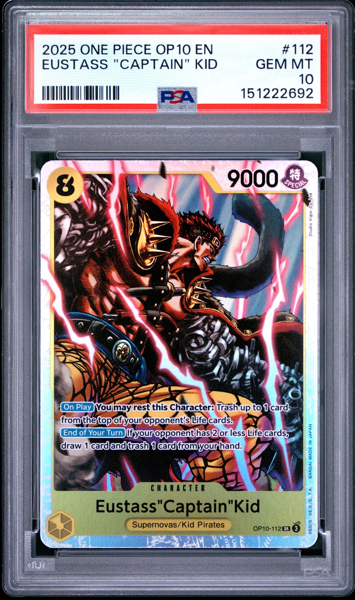2025 One Piece Op10-Royal Blood Eustass "Captain" Kid #112 Gem Mt 10 front