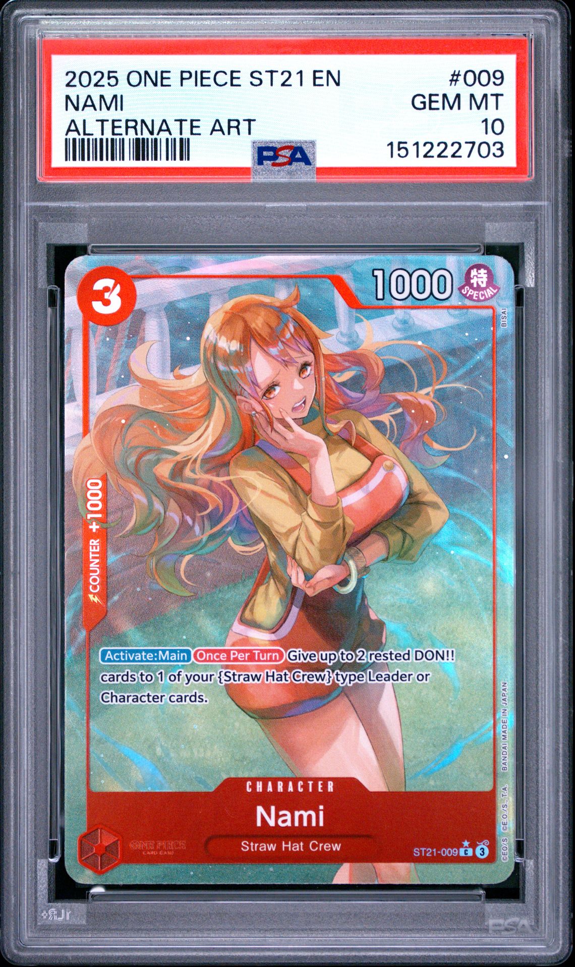 2025 One Piece Starter Deck St21-Ex Gear 5 Nami #009 (Alternate Art) Gem Mt 10 front