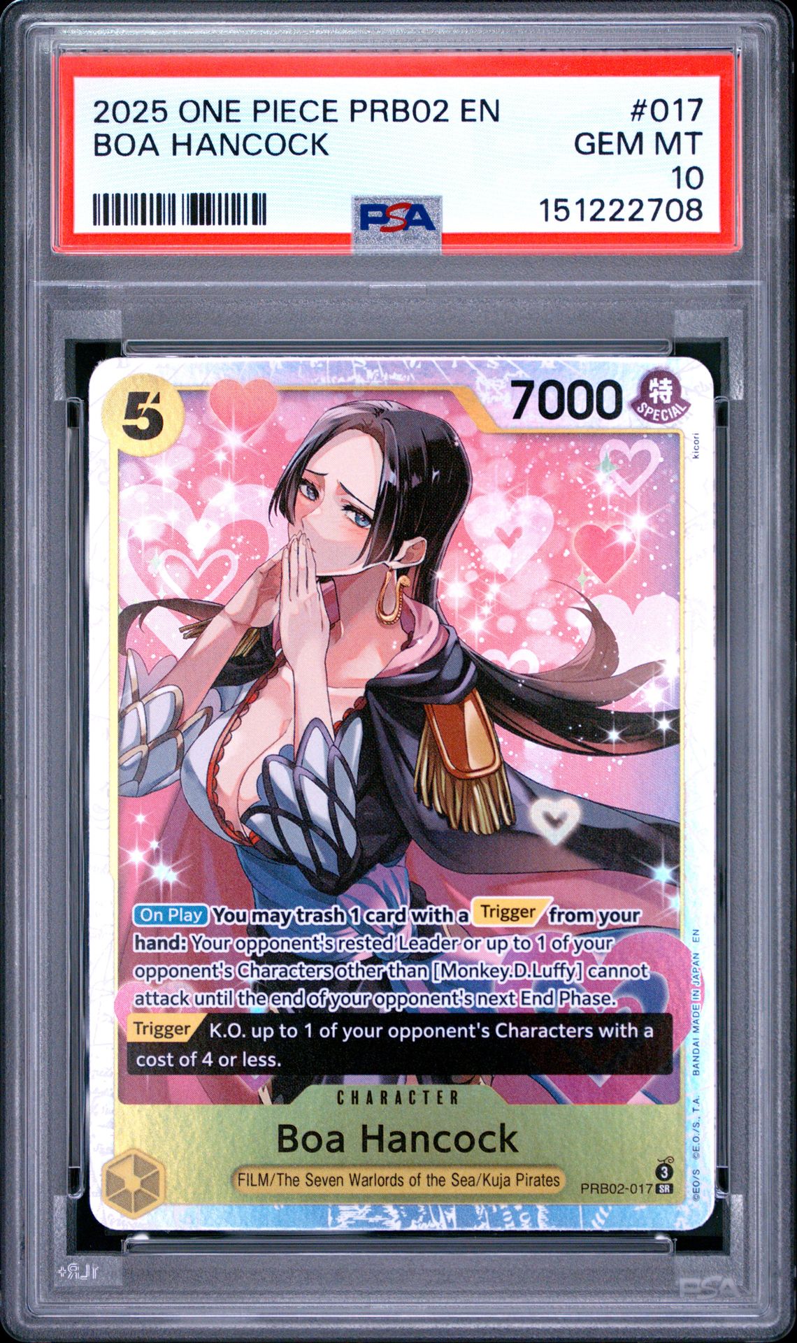 2025 One Piece Prb02-Premium Booster -One Piece Card The Best- Vol.2 Boa Hancock #017 Gem Mt 10 front