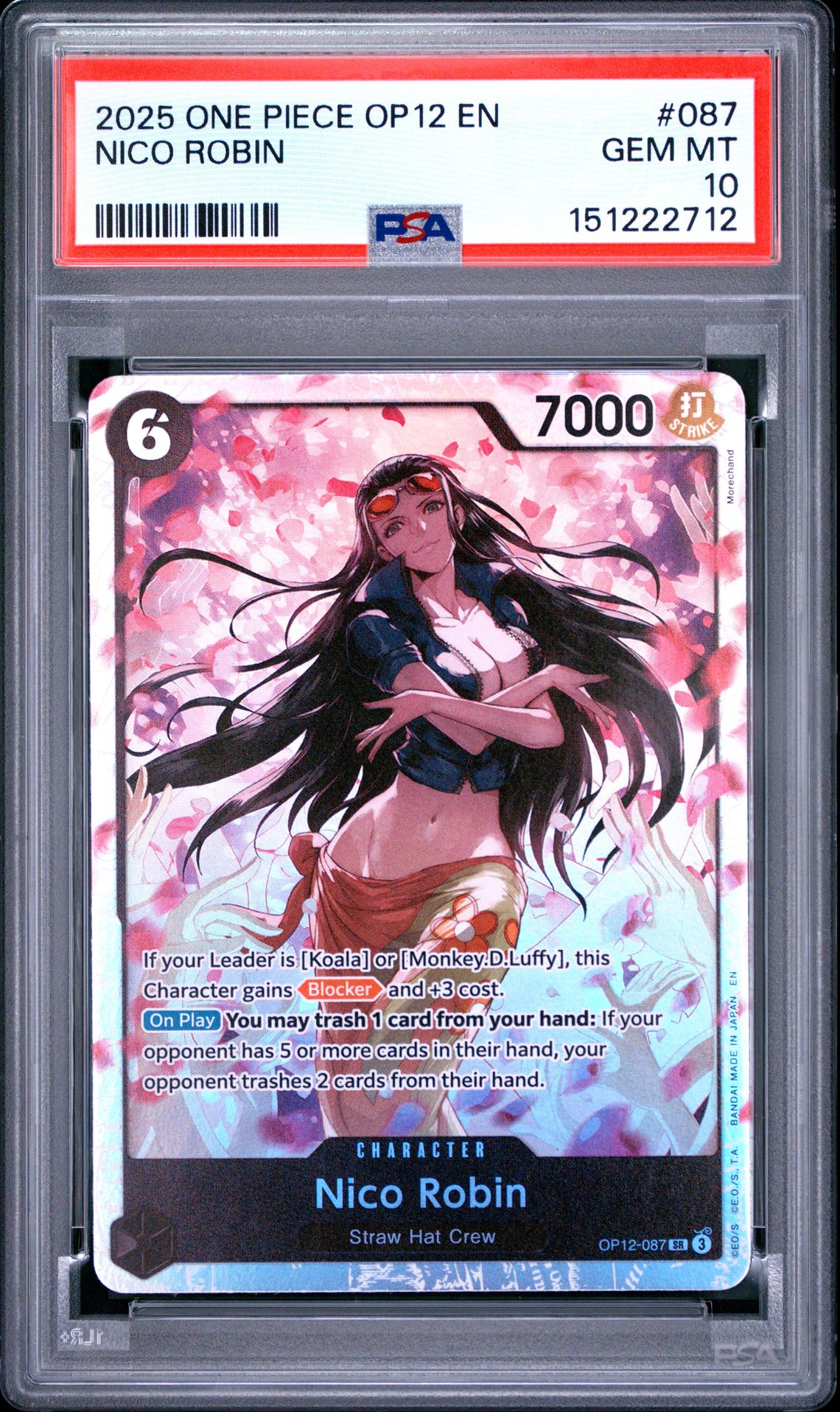2025 ONE PIECE OP12-LEGACY OF THE MASTER NICO ROBIN  087 GEM MT 10 front