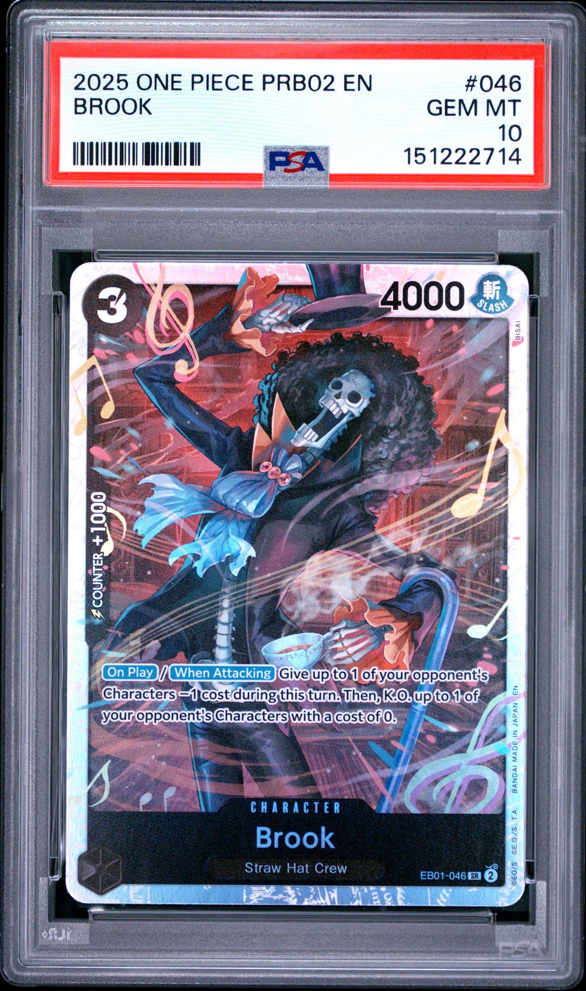2025 One Piece Prb02-Premium Booster -One Piece Card The Best- Vol.2 Brook #046 Gem Mt 10 front