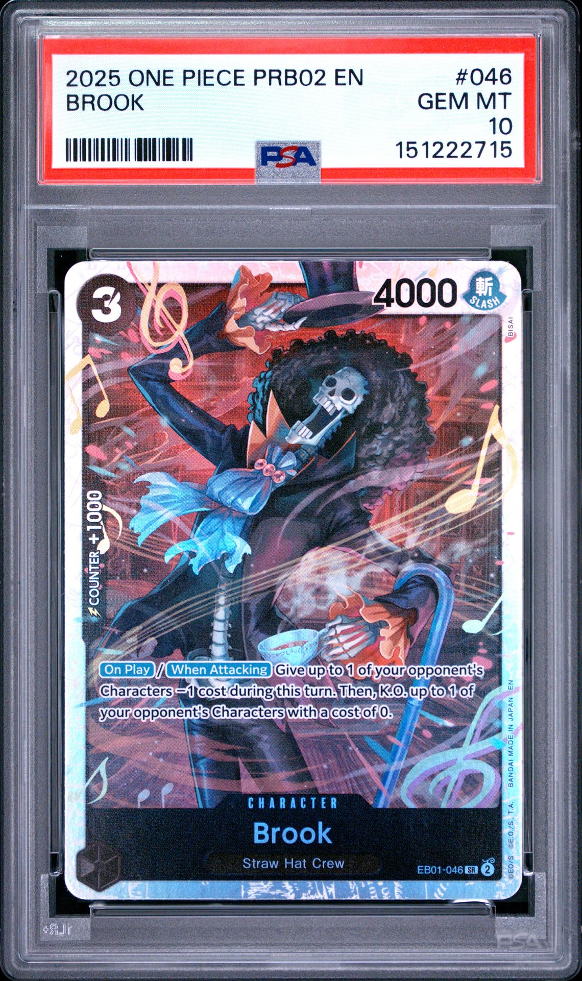 2025 One Piece Prb02-Premium Booster -One Piece Card The Best- Vol.2 Brook #046 Gem Mt 10 front