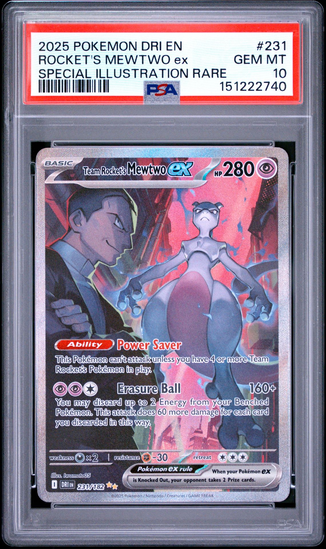 2025 Pokemon Dri En-Destined Rivals Rocket's Mewtwo Ex #231 (Special Illustration Rare) Gem Mt 10 front