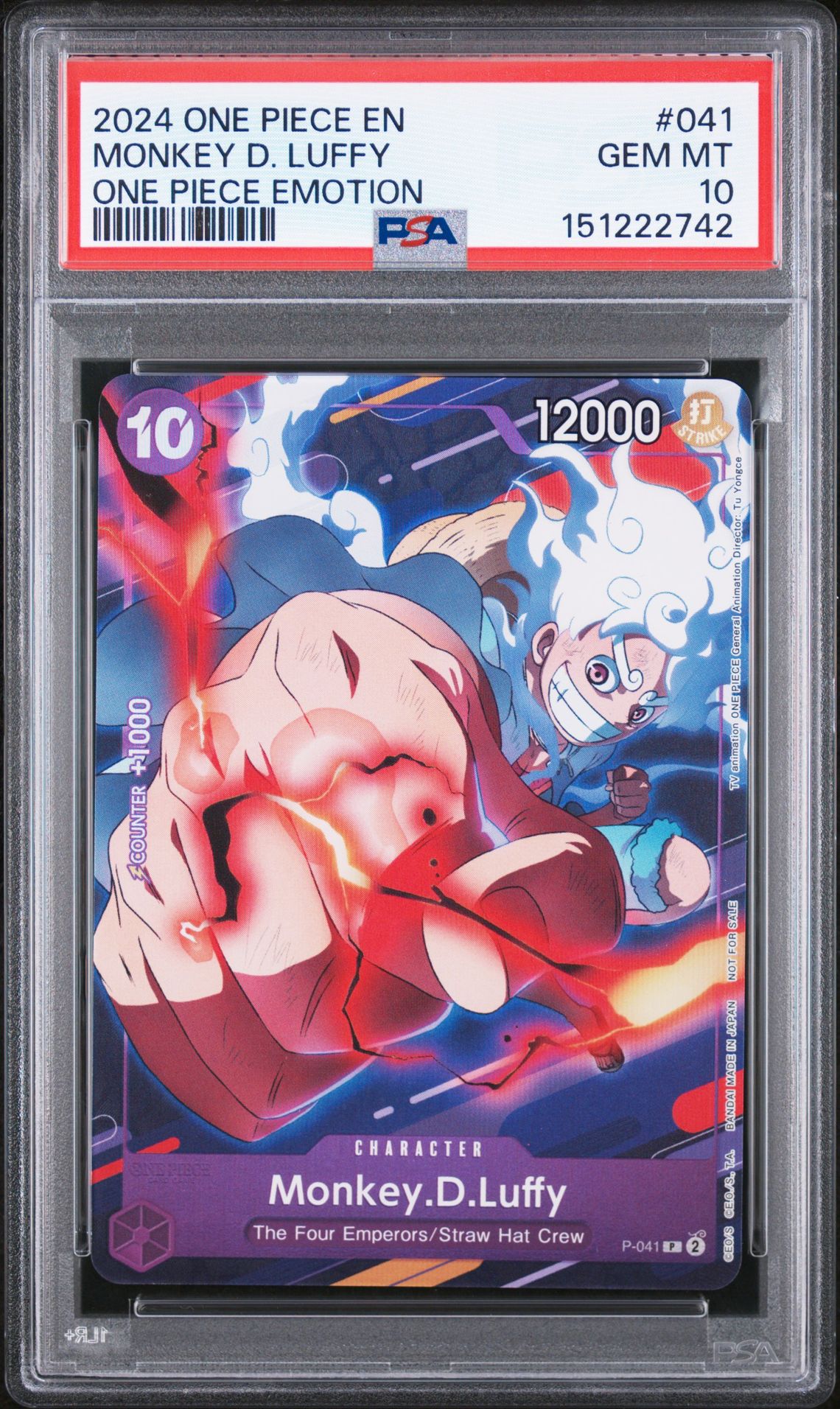 2024 One Piece Promos Monkey D. Luffy #041 (One Piece Emotion) Gem Mt 10 front view - PSA graded GEM MT 10