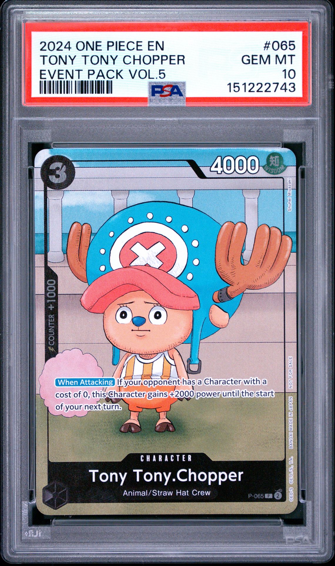 2024 One Piece Event Pack Vol.5 Tony Tony Chopper #065 Gem Mt 10 front view - PSA graded GEM MT 10