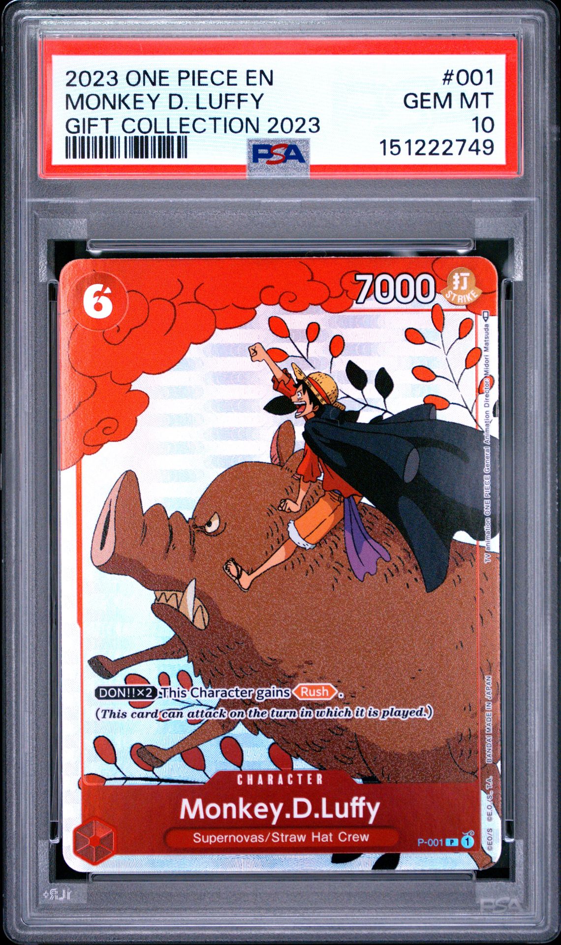 2023 One Piece Gift Collection 2023 Monkey D. Luffy #001 (Gift Collection 2023) Gem Mt 10 front view - PSA graded GEM MT 10