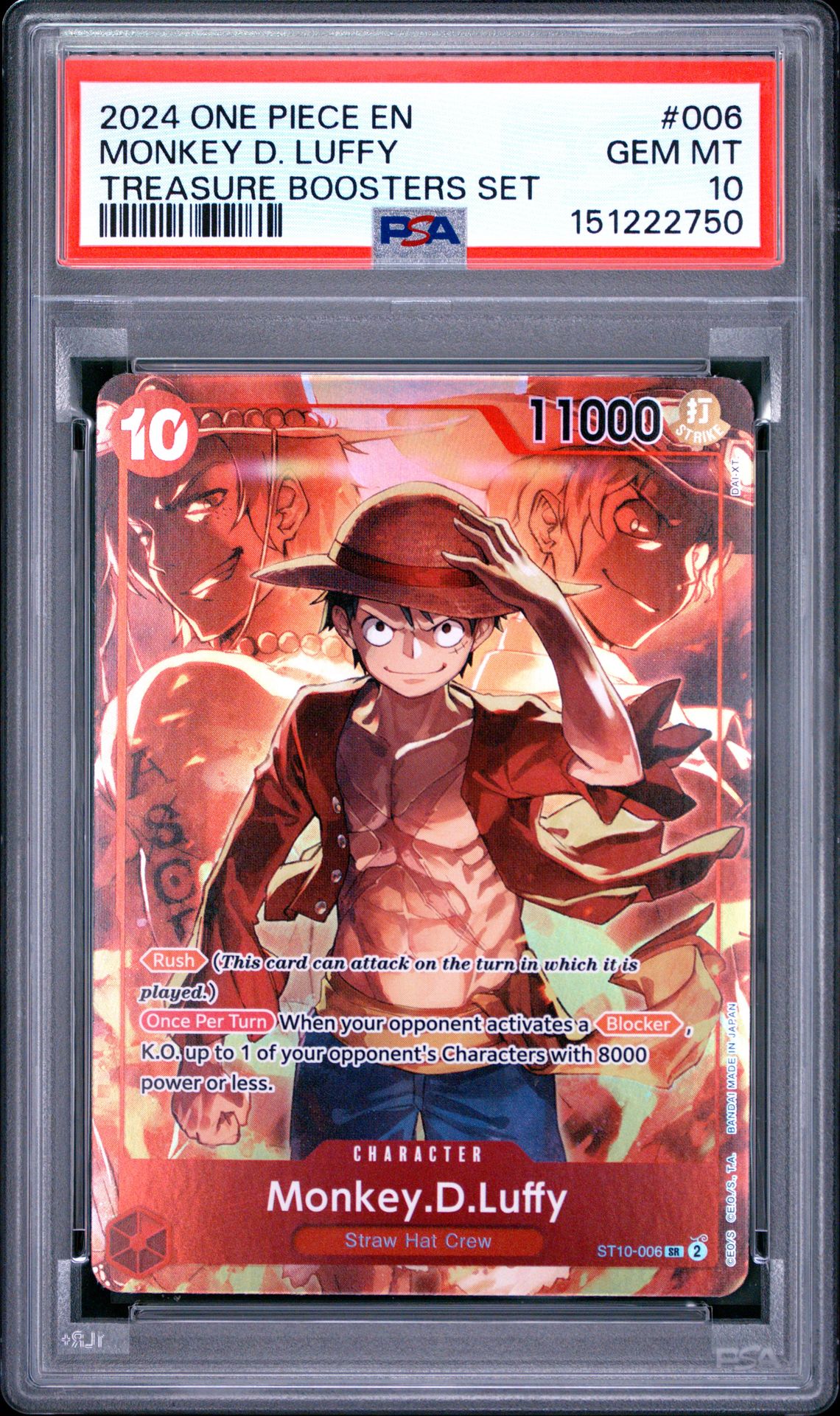 2024 One Piece Promos Monkey D. Luffy #006 (Treasure Boosters Set) Gem Mt 10 front view - PSA graded GEM MT 10