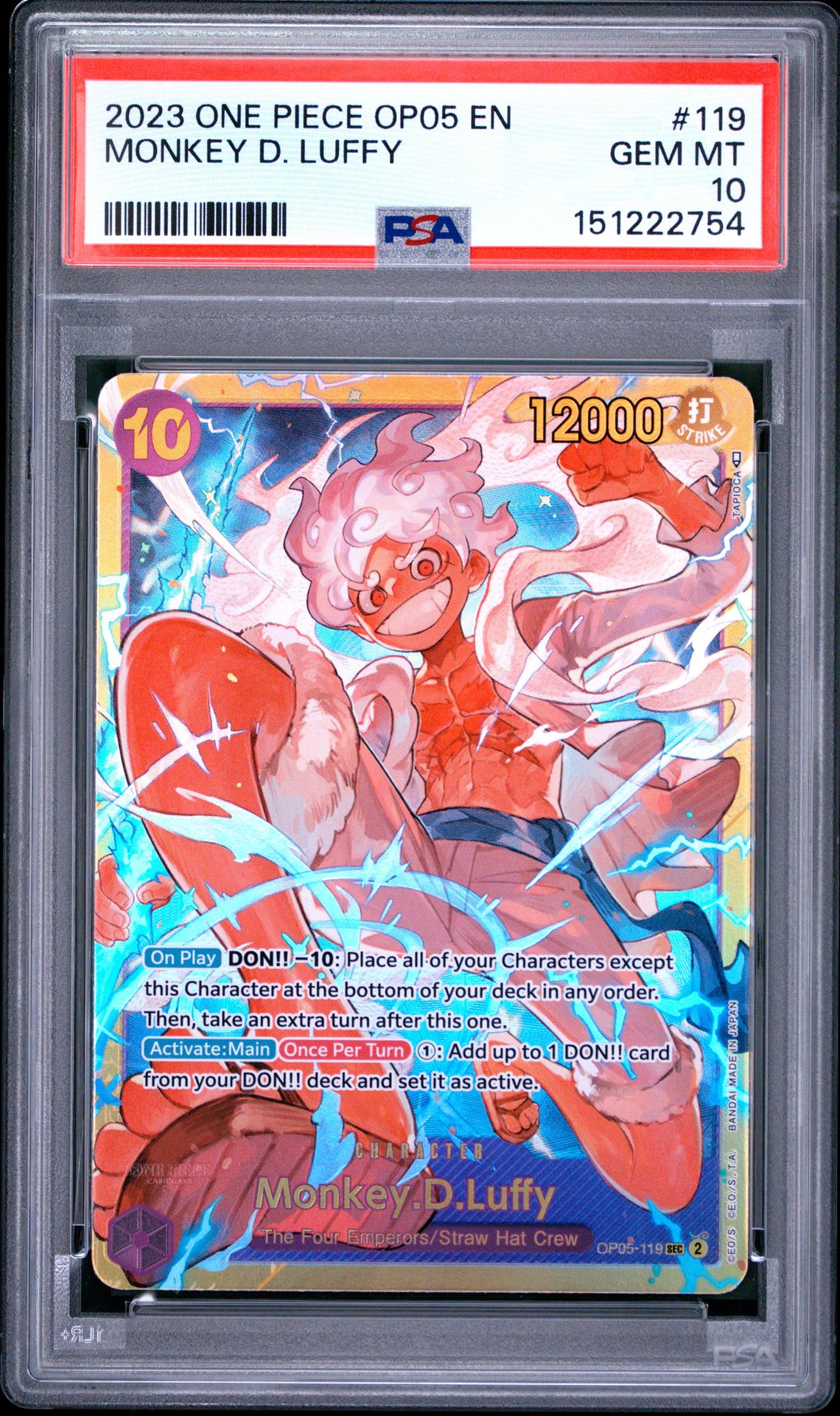 2023 One Piece Op05-Awakening Of The New Era Monkey D. Luffy #119 Gem Mt 10 front view - PSA graded GEM MT 10