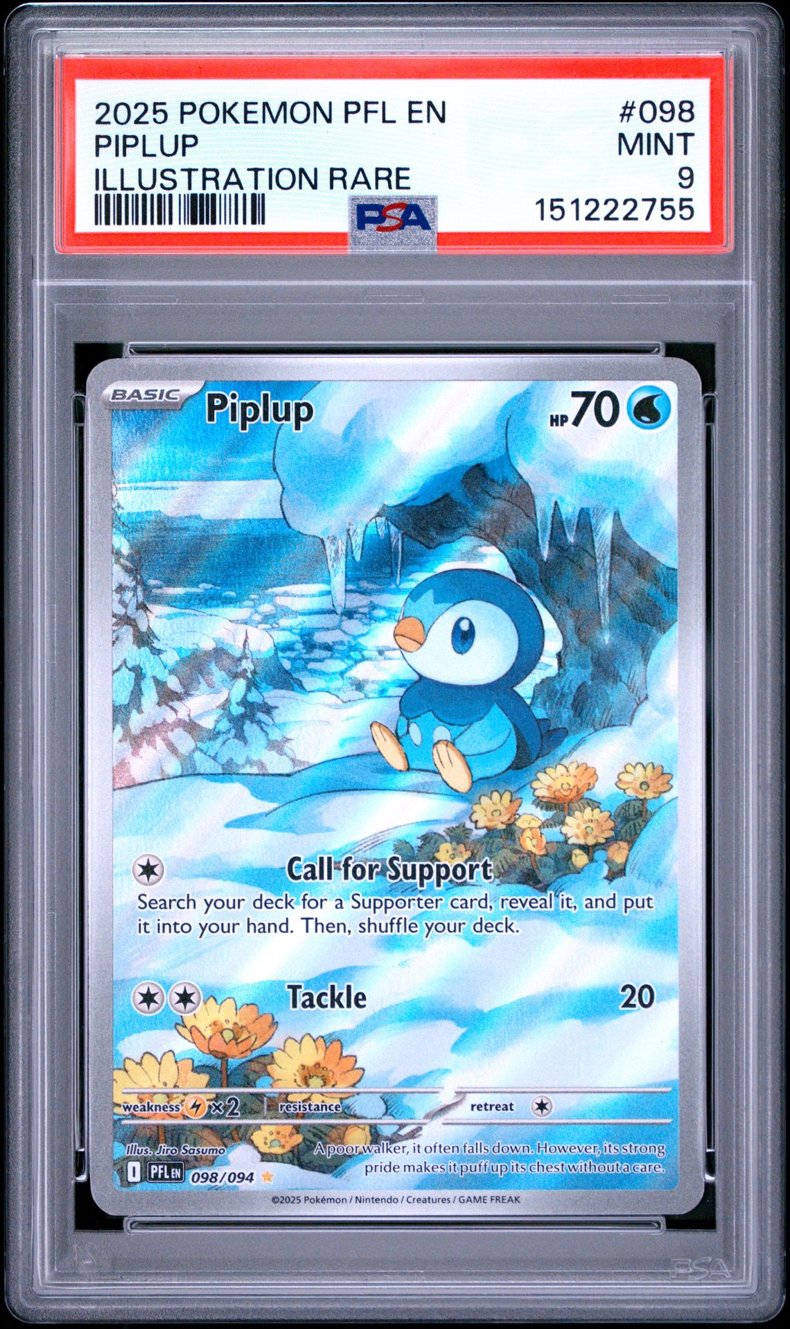 2025 Pokemon Pfl En-Phantasmal Flames Piplup #098 (Illustration Rare) Mint 9 front