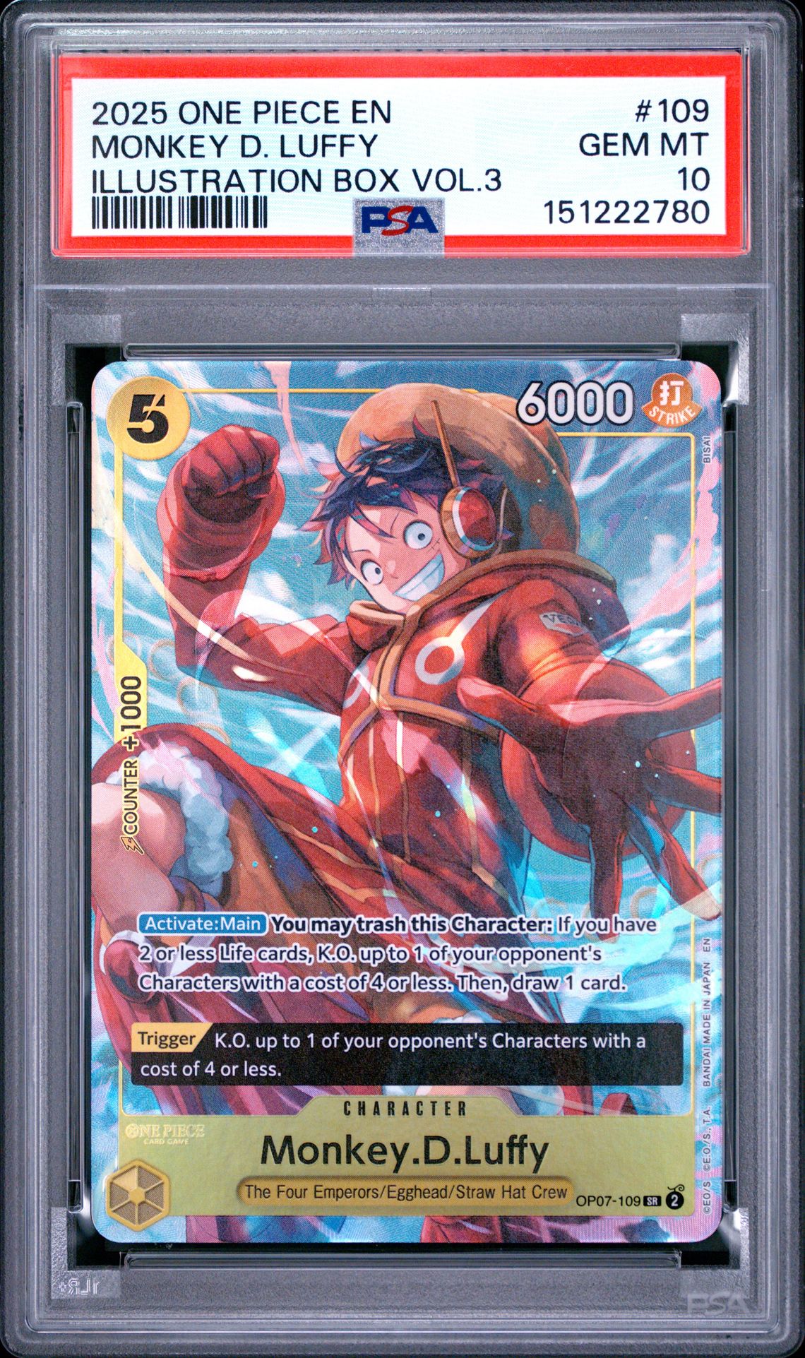 2025 One Piece Promos Monkey D. Luffy #109 (Illustration Box Vol.3) Gem Mt 10 front