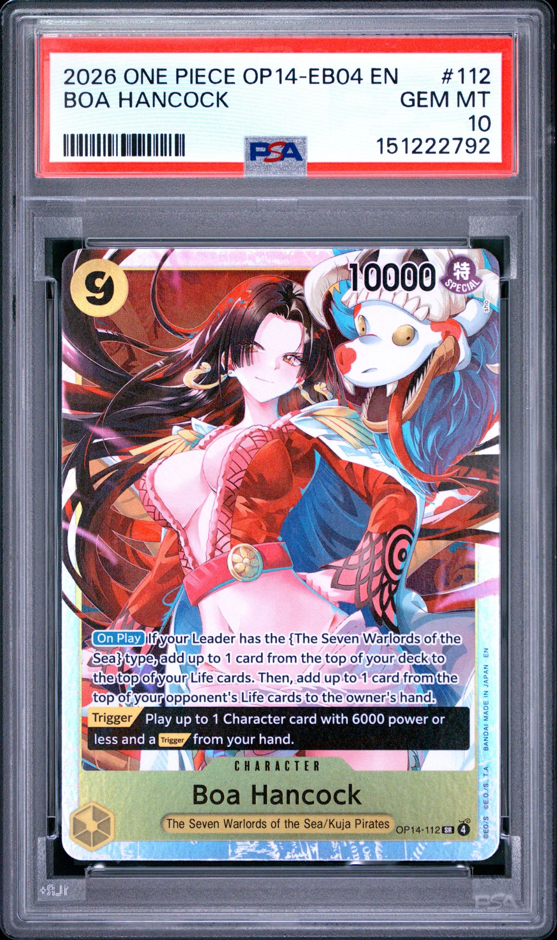 2026 One Piece Op14-Eb04-The Azure Sea's Seven Boa Hancock #112 Gem Mt 10 front view - PSA graded GEM MT 10