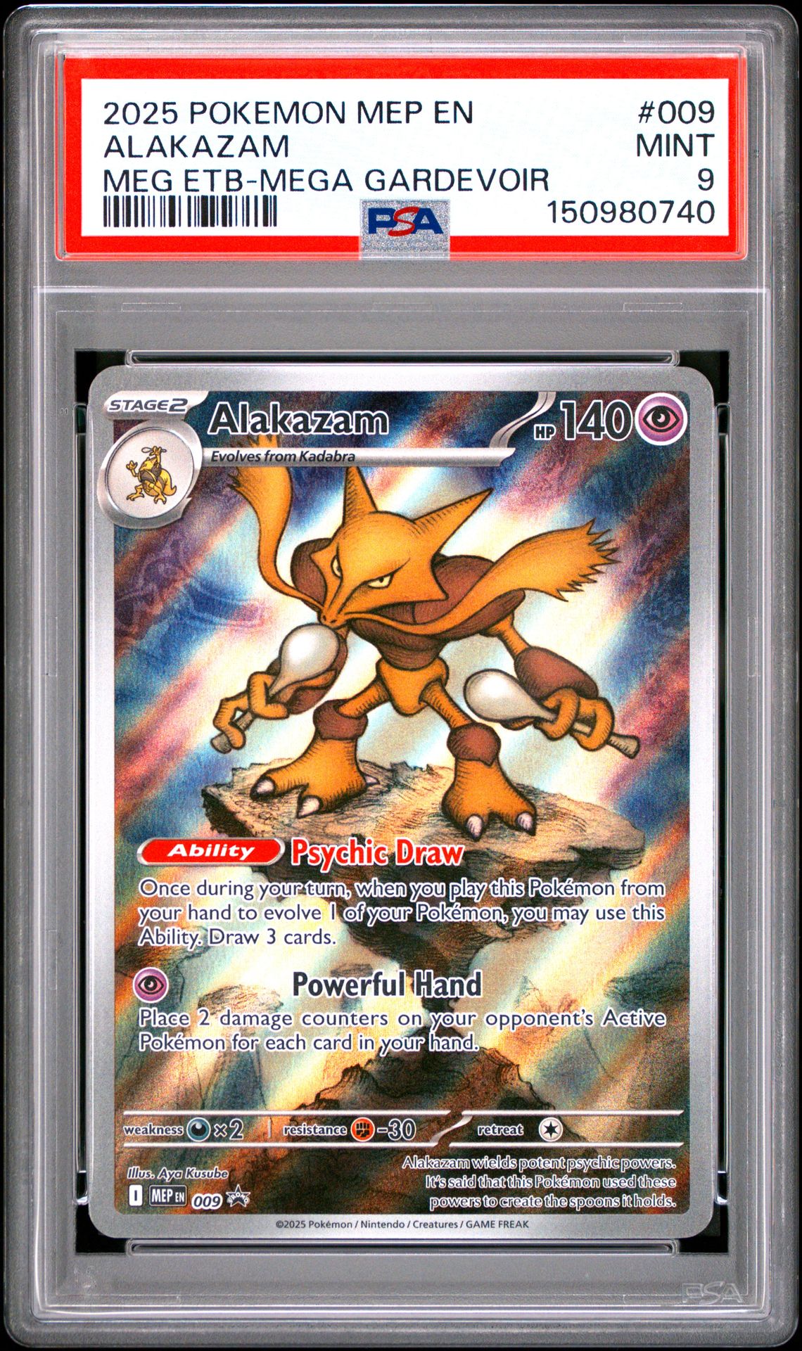 2025 Pokemon Mep En-Me Black Star Promo Alakazam #009 (Meg Etb-Mega Gardevoir) Mint 9 front