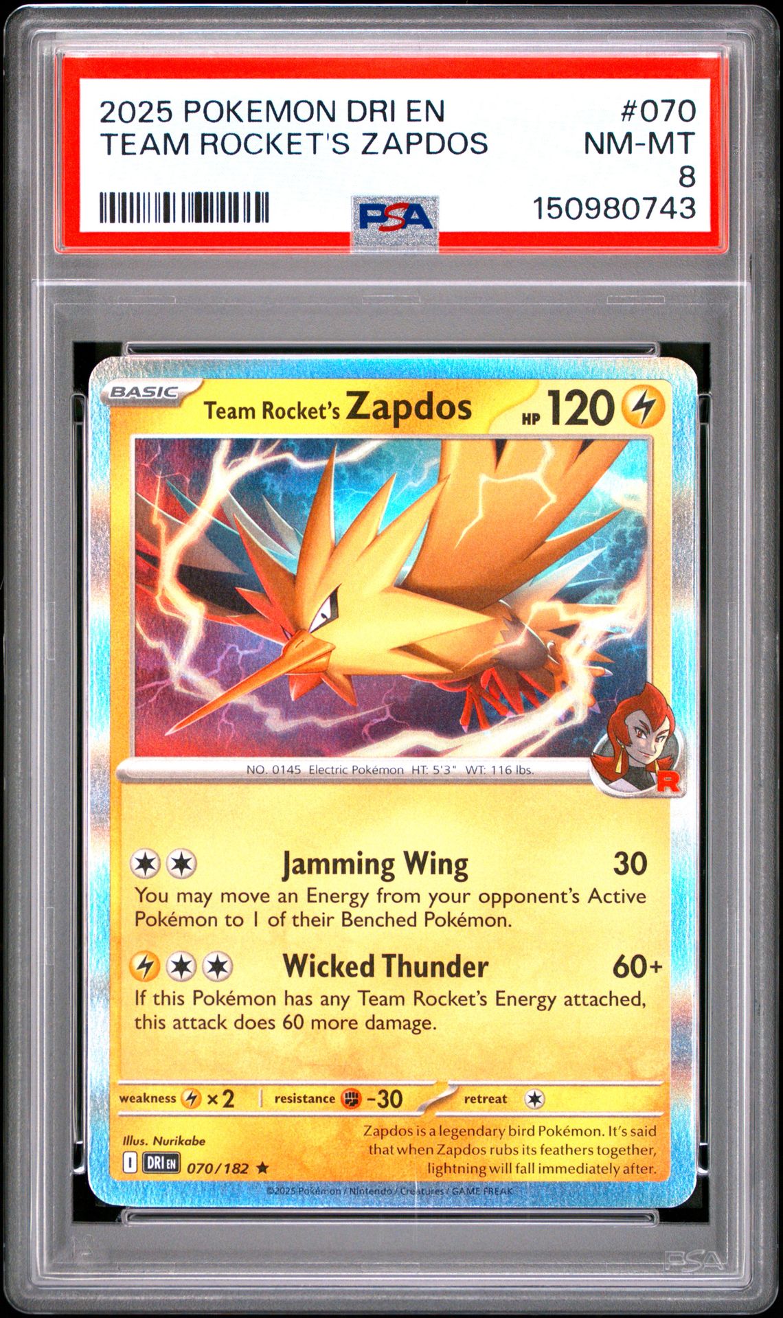 2025 Pokemon Dri En-Destined Rivals Team Rocket's Zapdos #070 Nm-Mt 8 front
