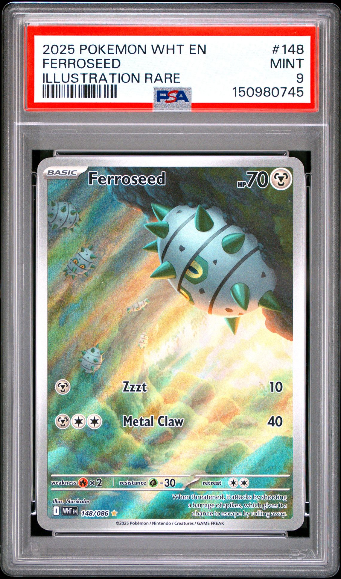 2025 Pokemon Wht En-White Flare Ferroseed #148 (Illustration Rare) Mint 9 front