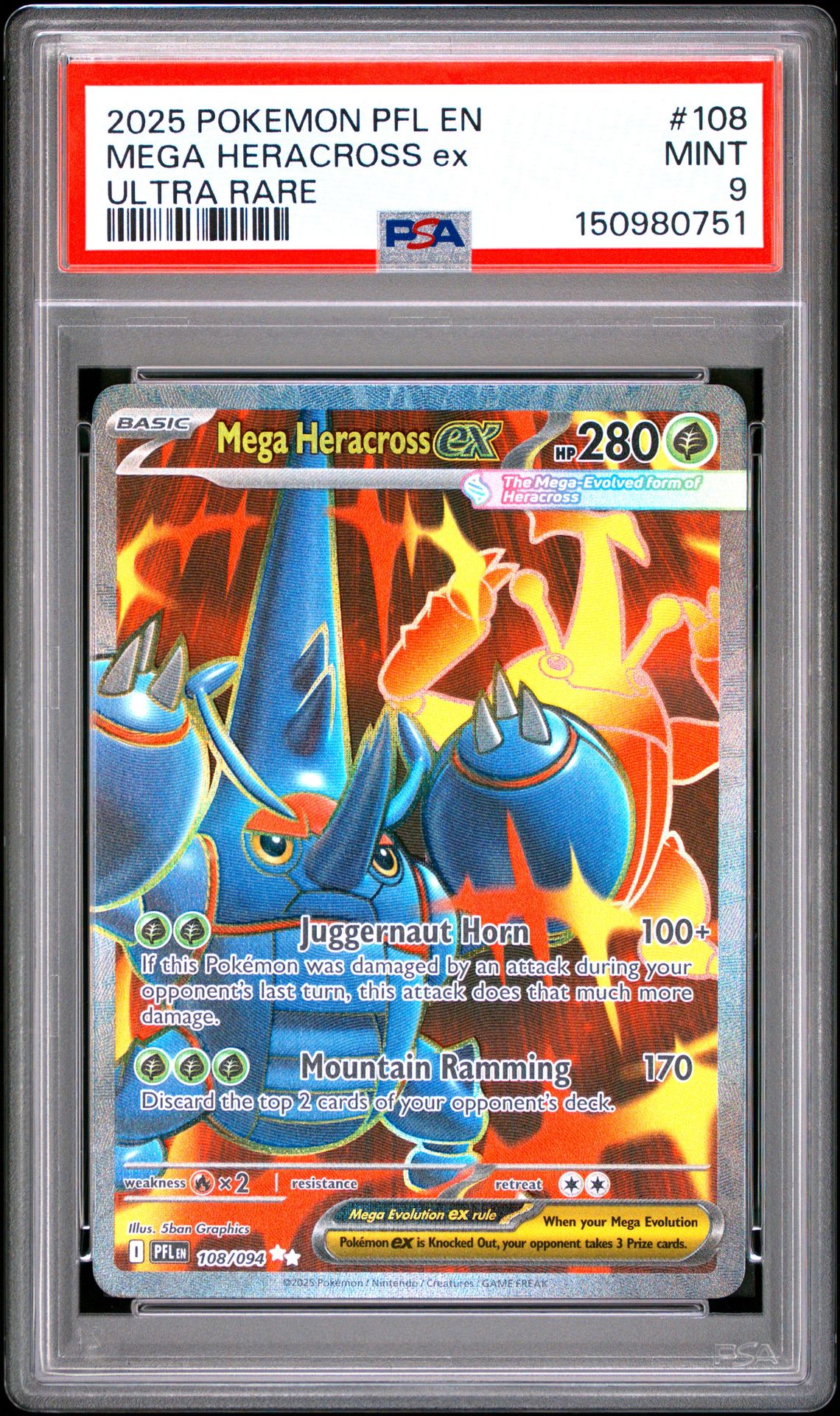 2025 Pokemon Pfl En-Phantasmal Flames Mega Heracross Ex #108 (Ultra Rare) Mint 9 front