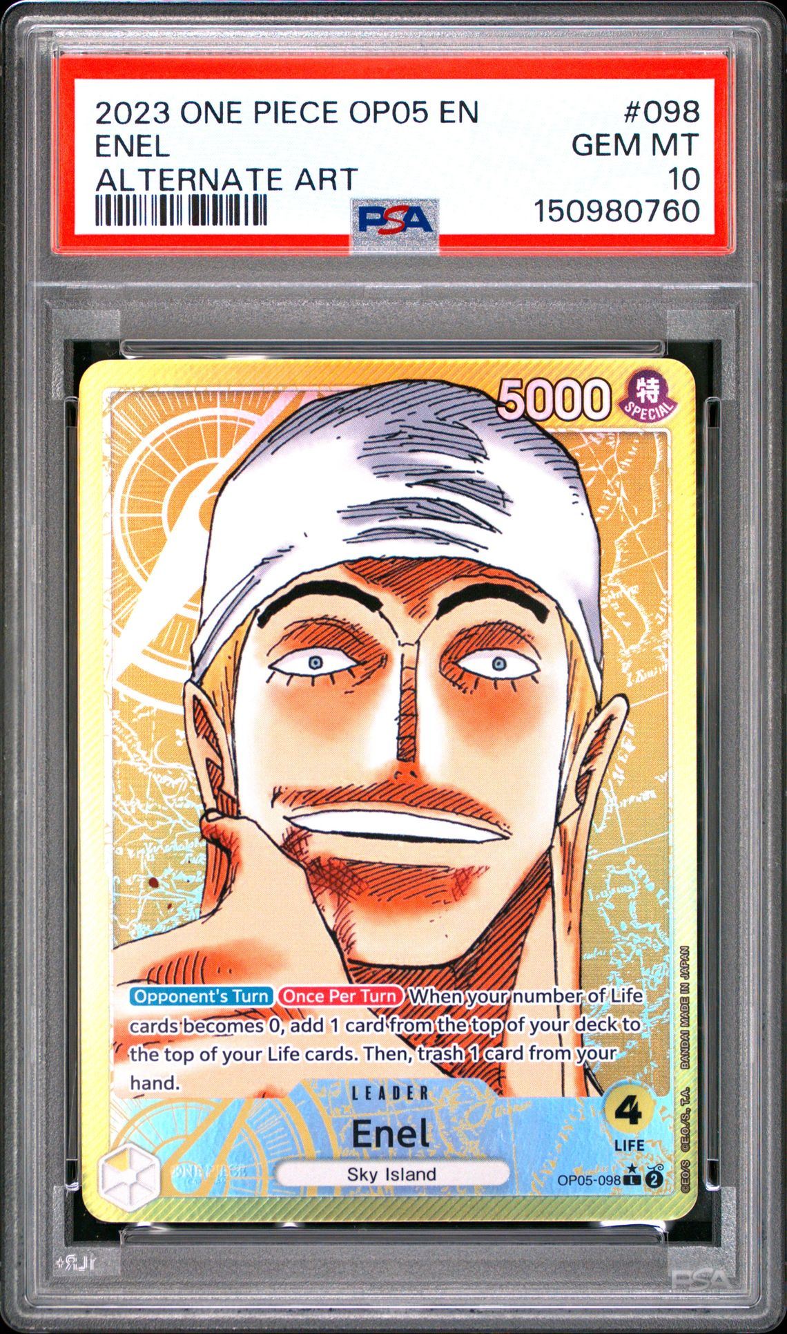 2023 One Piece Op05-Awakening Of The New Era Enel #098 (Alternate Art) Gem Mt 10 front
