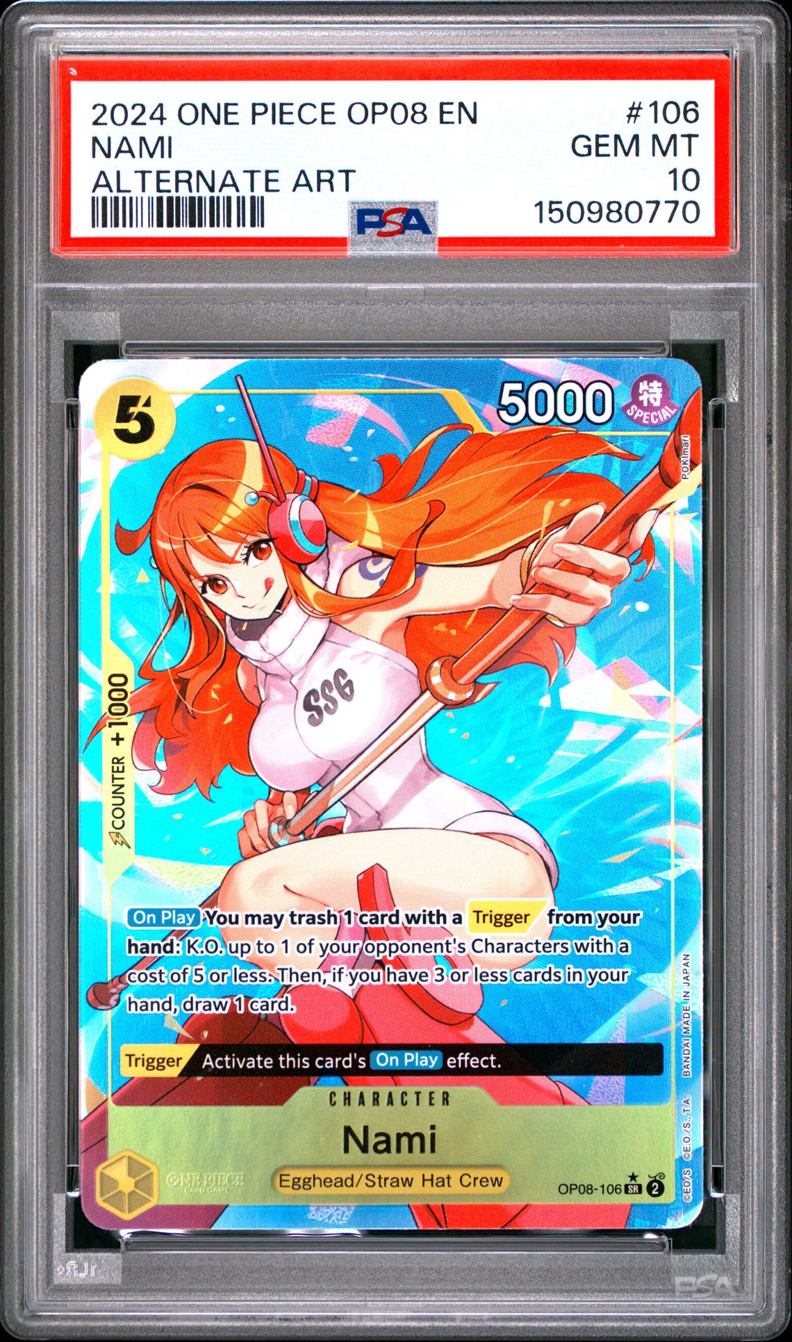 2024 One Piece Op08-Two Legends Nami #106 (Alternate Art) Gem Mt 10 front view - PSA graded GEM MT 10