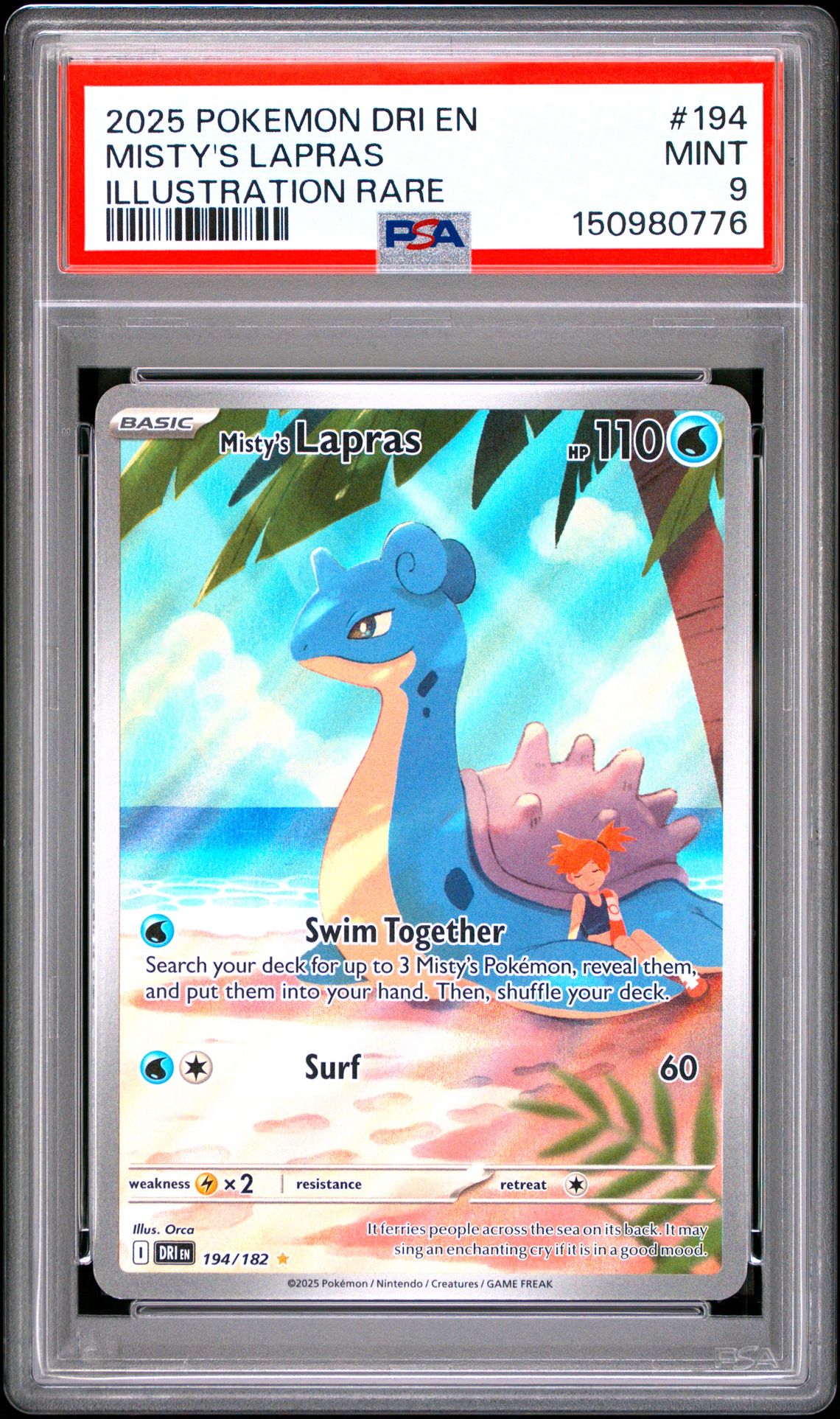 2025 Pokemon Dri En-Destined Rivals Misty's Lapras #194 (Illustration Rare) Mint 9 front