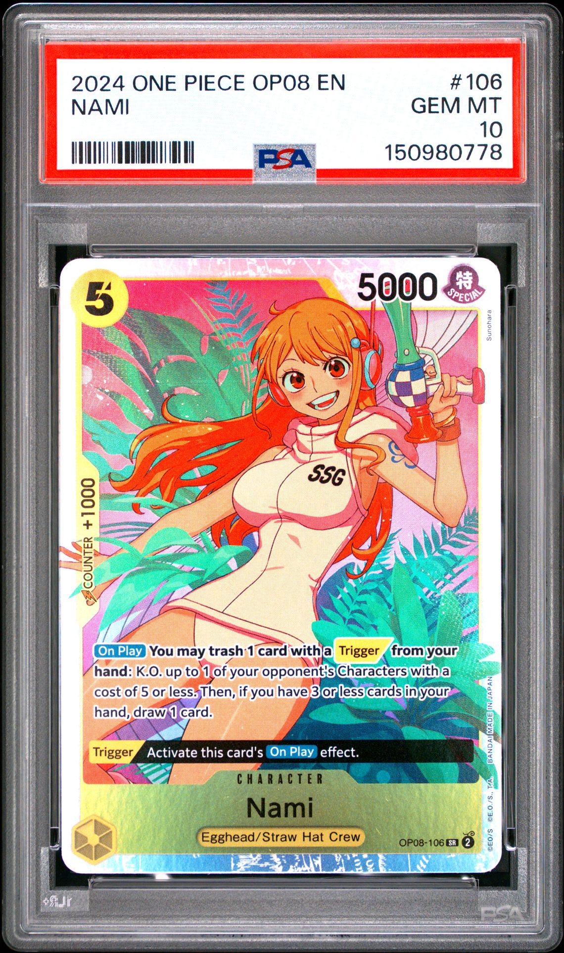 2024 One Piece Op08-Two Legends Nami #106 Gem Mt 10 front view - PSA graded GEM MT 10