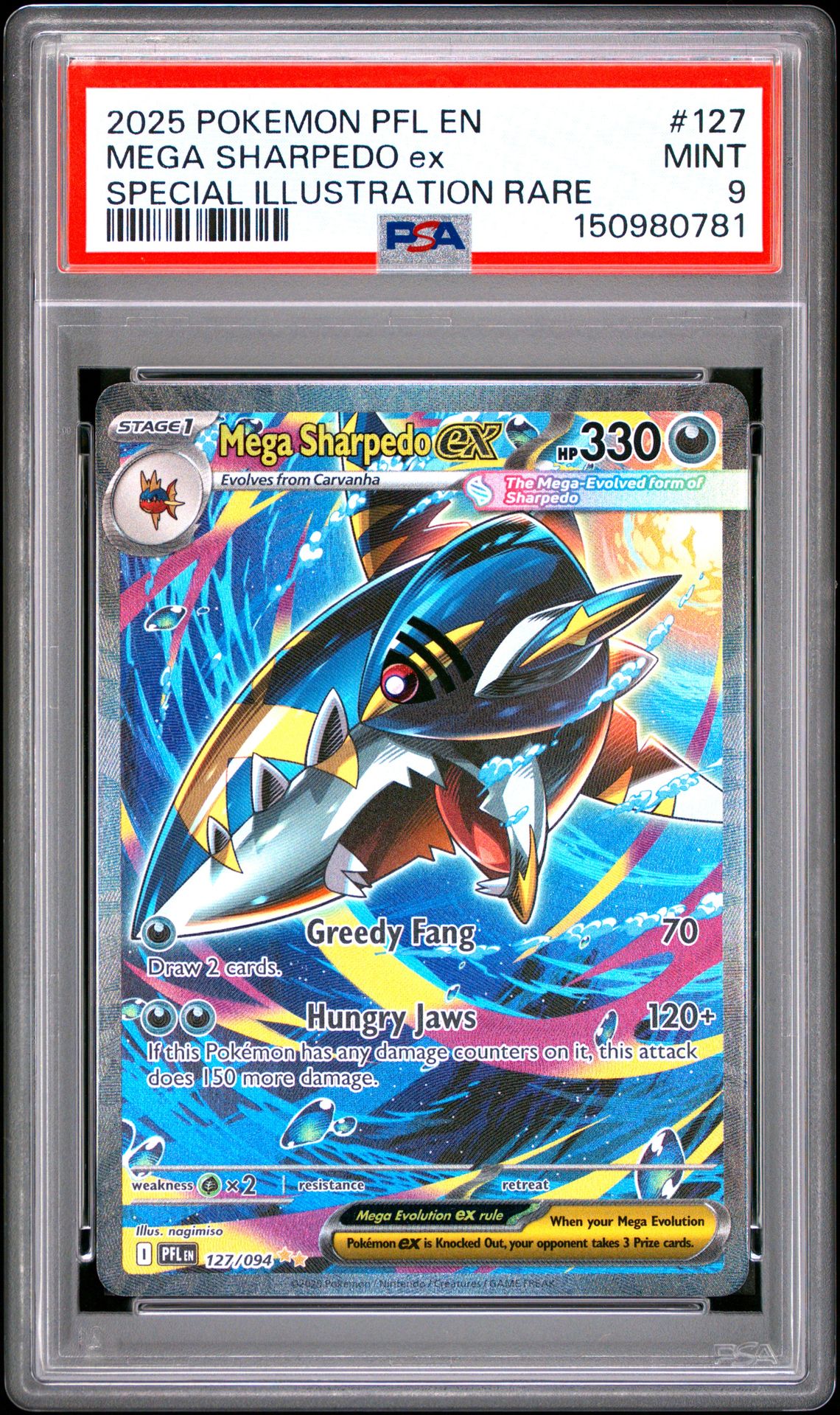 2025 Pokemon Pfl En-Phantasmal Flames Mega Sharpedo Ex #127 (Special Illustration Rare) Mint 9 front