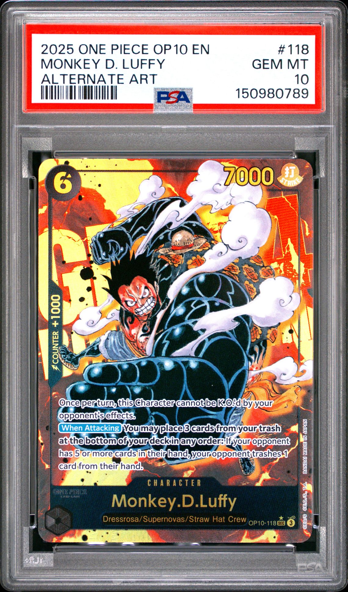 2025 One Piece Op10-Royal Blood Monkey D. Luffy #118 (Alternate Art) Gem Mt 10 front