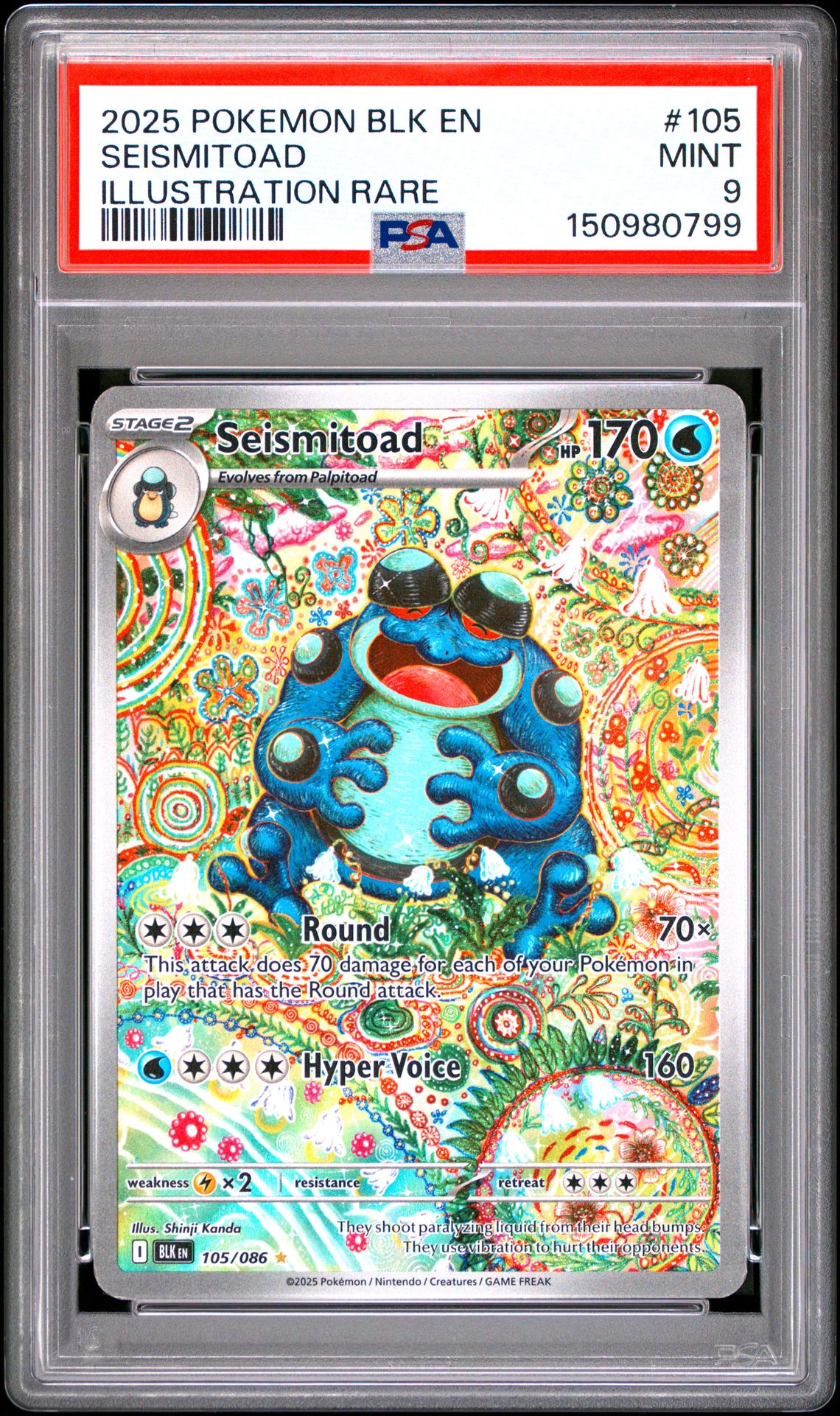 2025 Pokemon Blk En-Black Bolt Seismitoad #105 (Illustration Rare) Mint 9 front