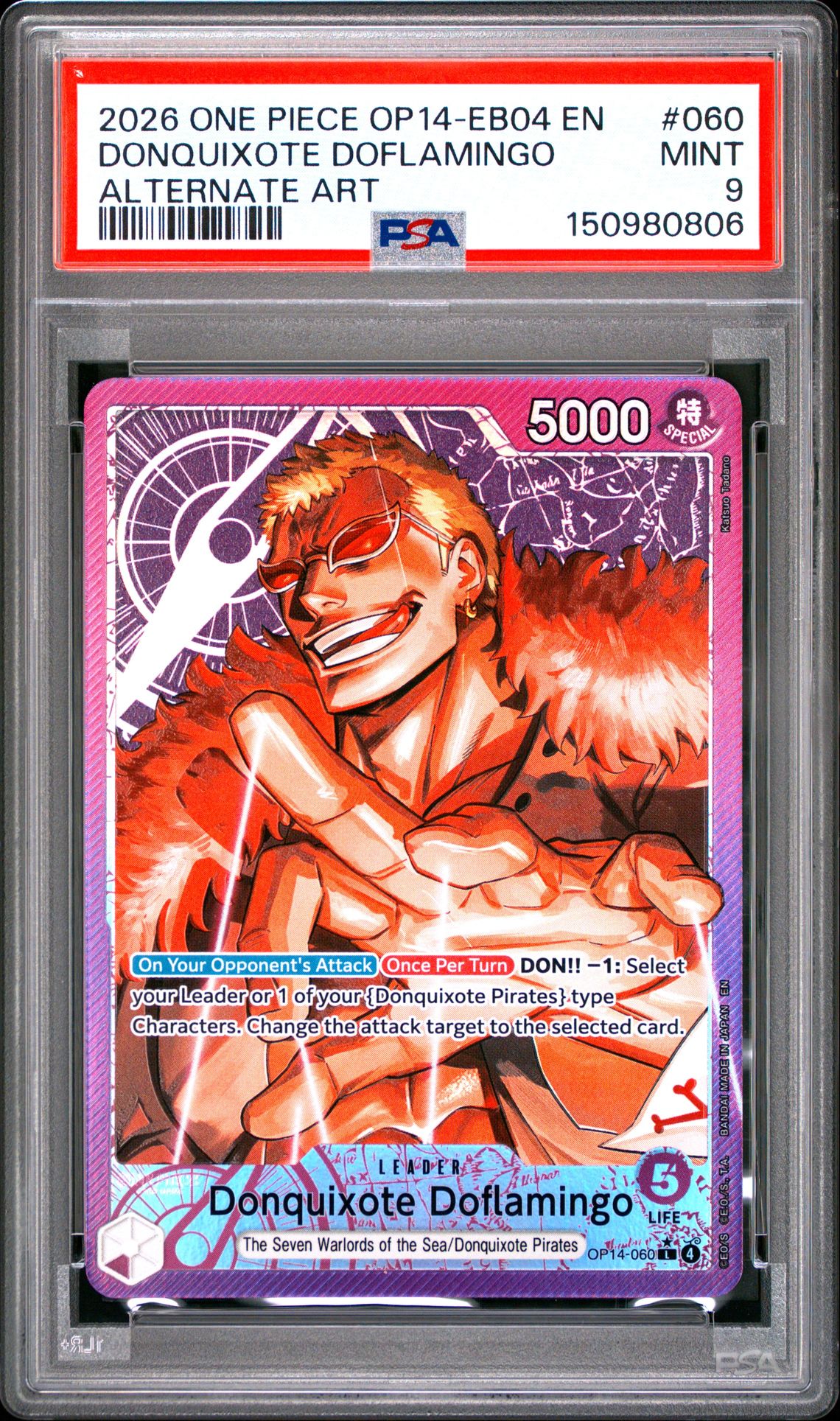 2026 One Piece Op14-Eb04-The Azure Sea's Seven Donquixote Doflamingo #060 (Alternate Art) Mint 9 front