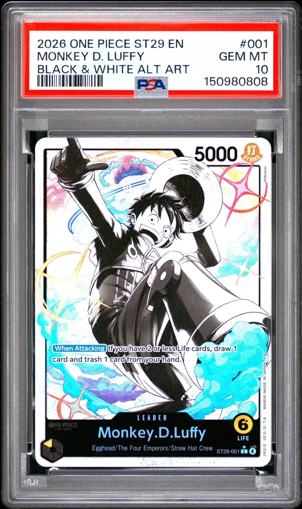 2026 One Piece Starter Deck St29-Egghead Monkey D. Luffy #001 (Black & White Alt Art) Gem Mt 10 front