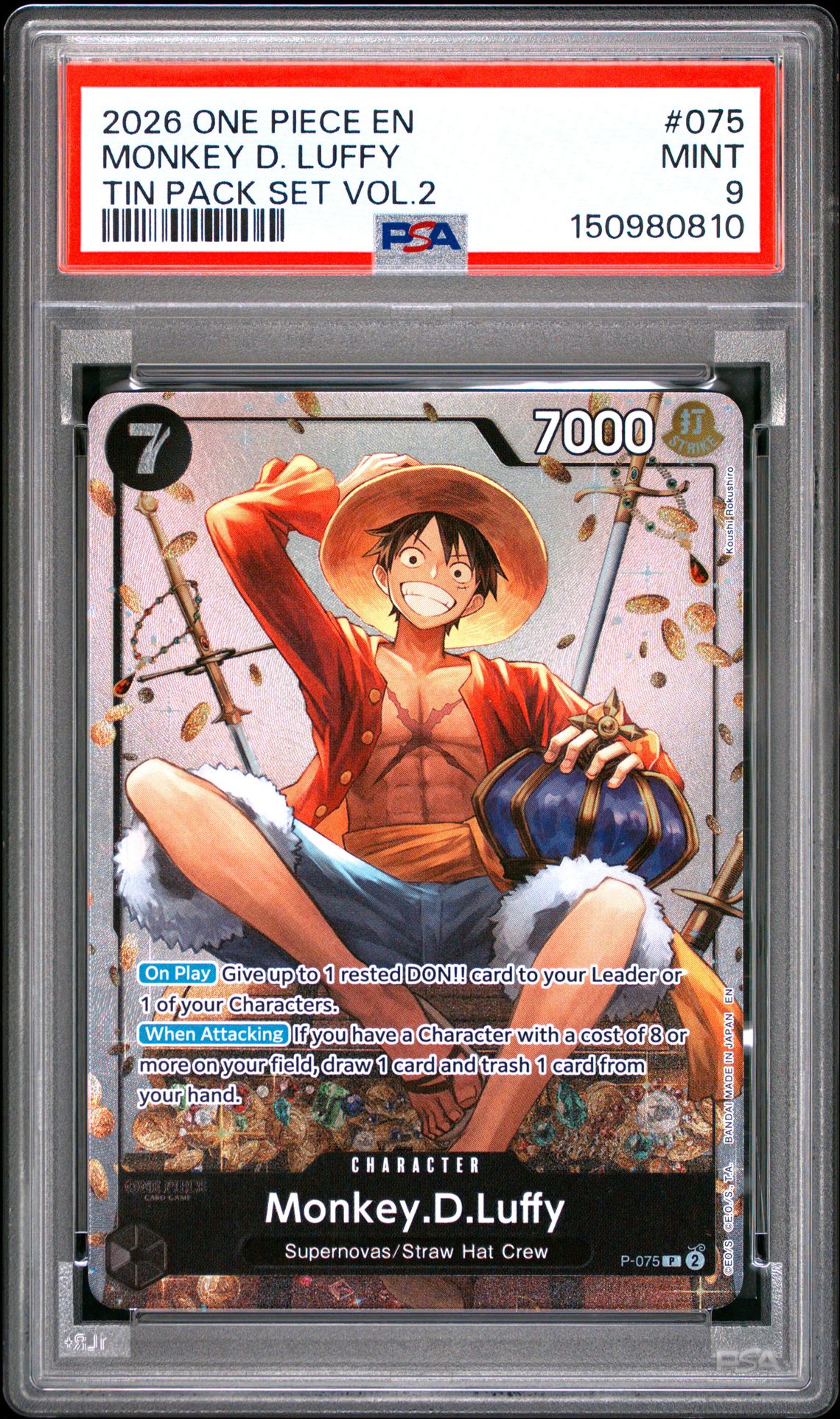 2026 One Piece Promos Monkey D. Luffy #075 (Tin Pack Set Vol.2) Mint 9 front